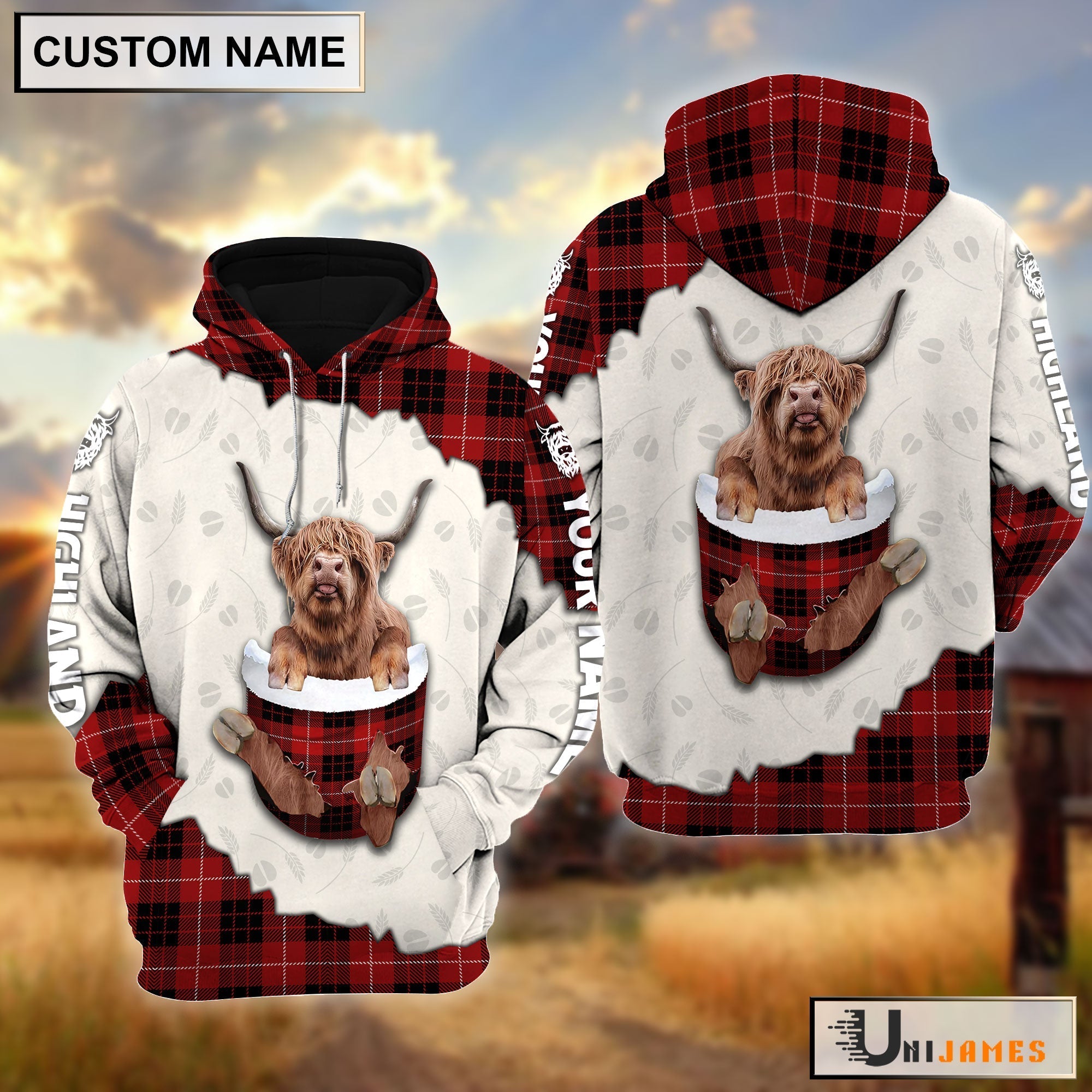 Highland In Pocket Red Personalized Hoodie