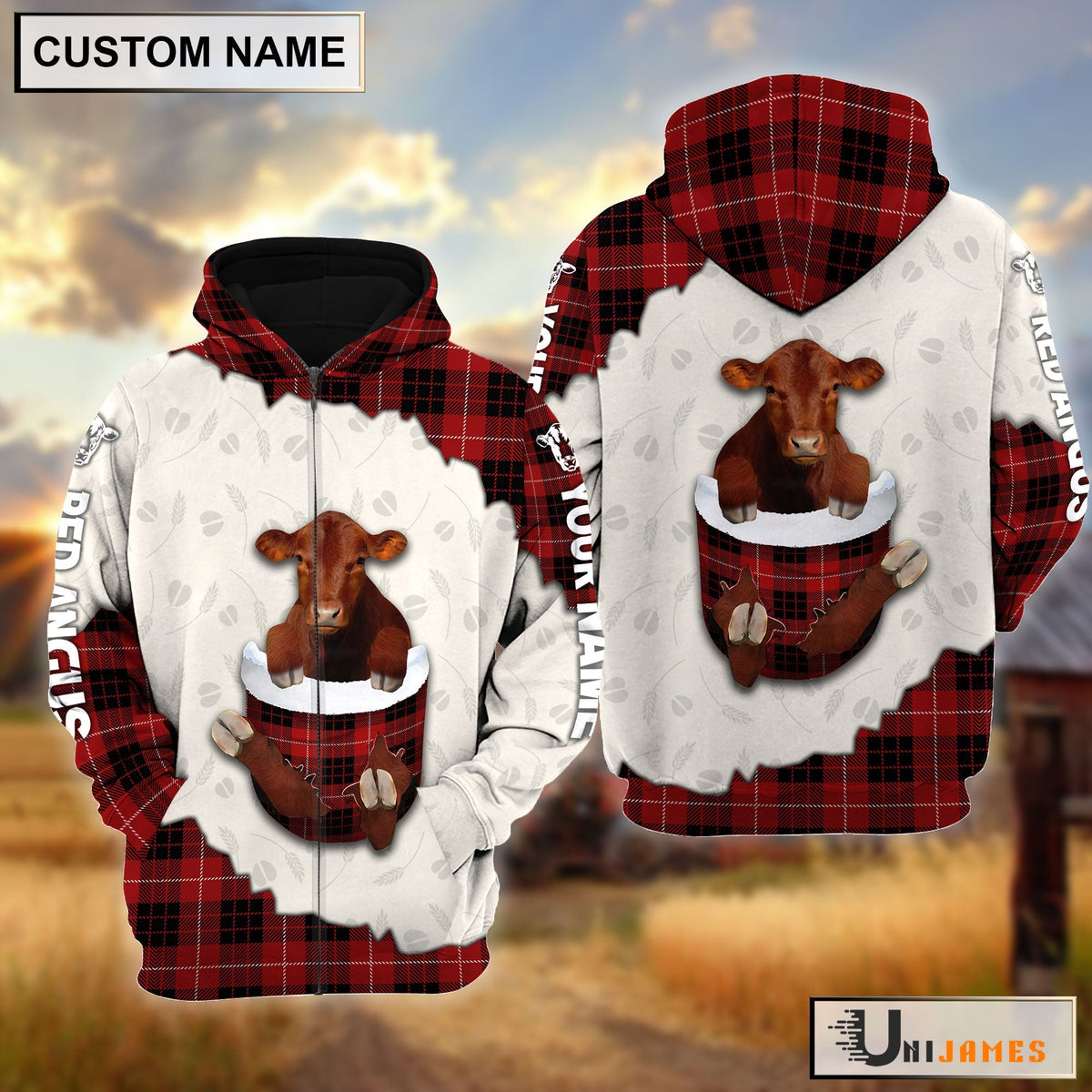 Red Angus In Pocket Red Personalized Hoodie