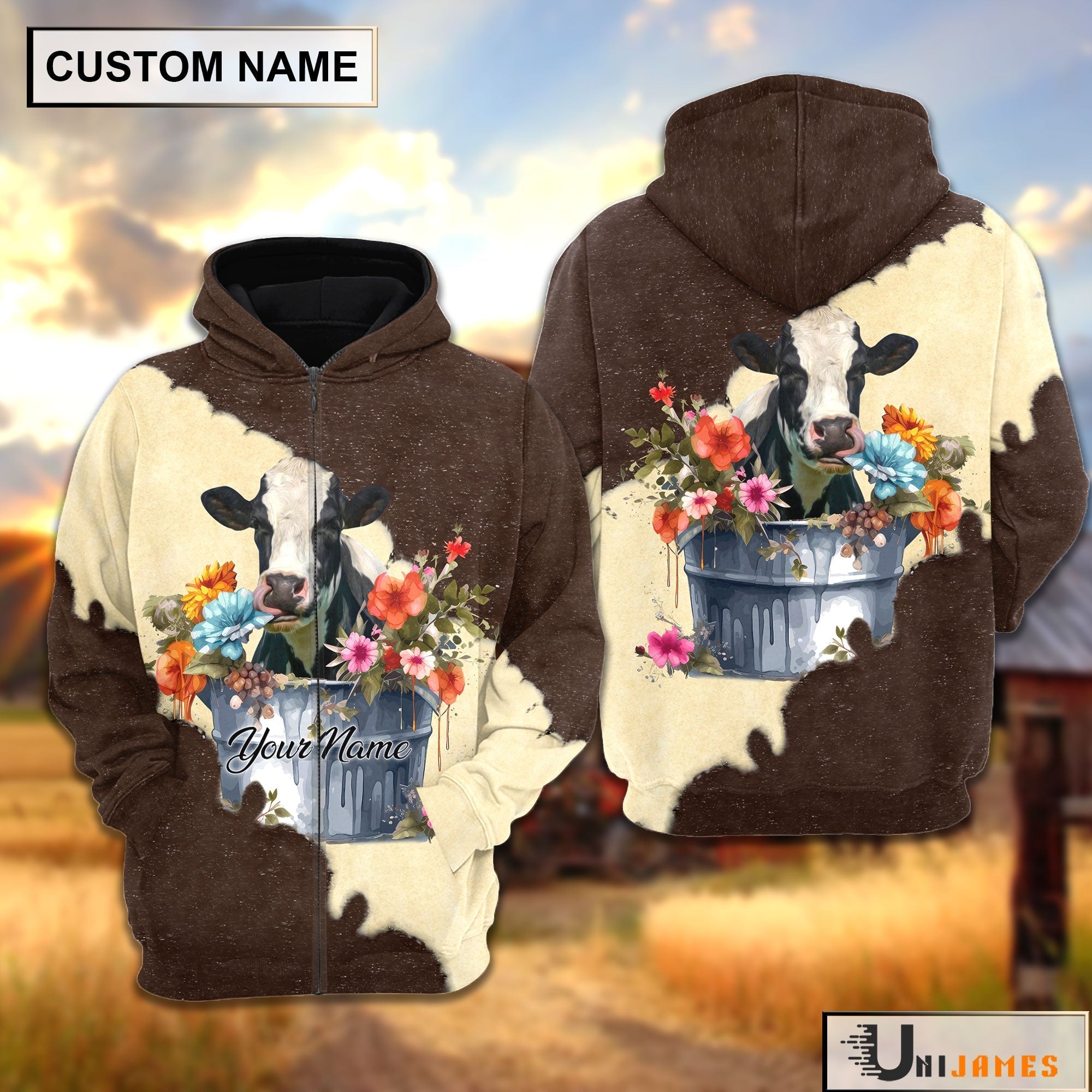 Holstein In Bucket Brown Tie Dye Personalized Hoodie
