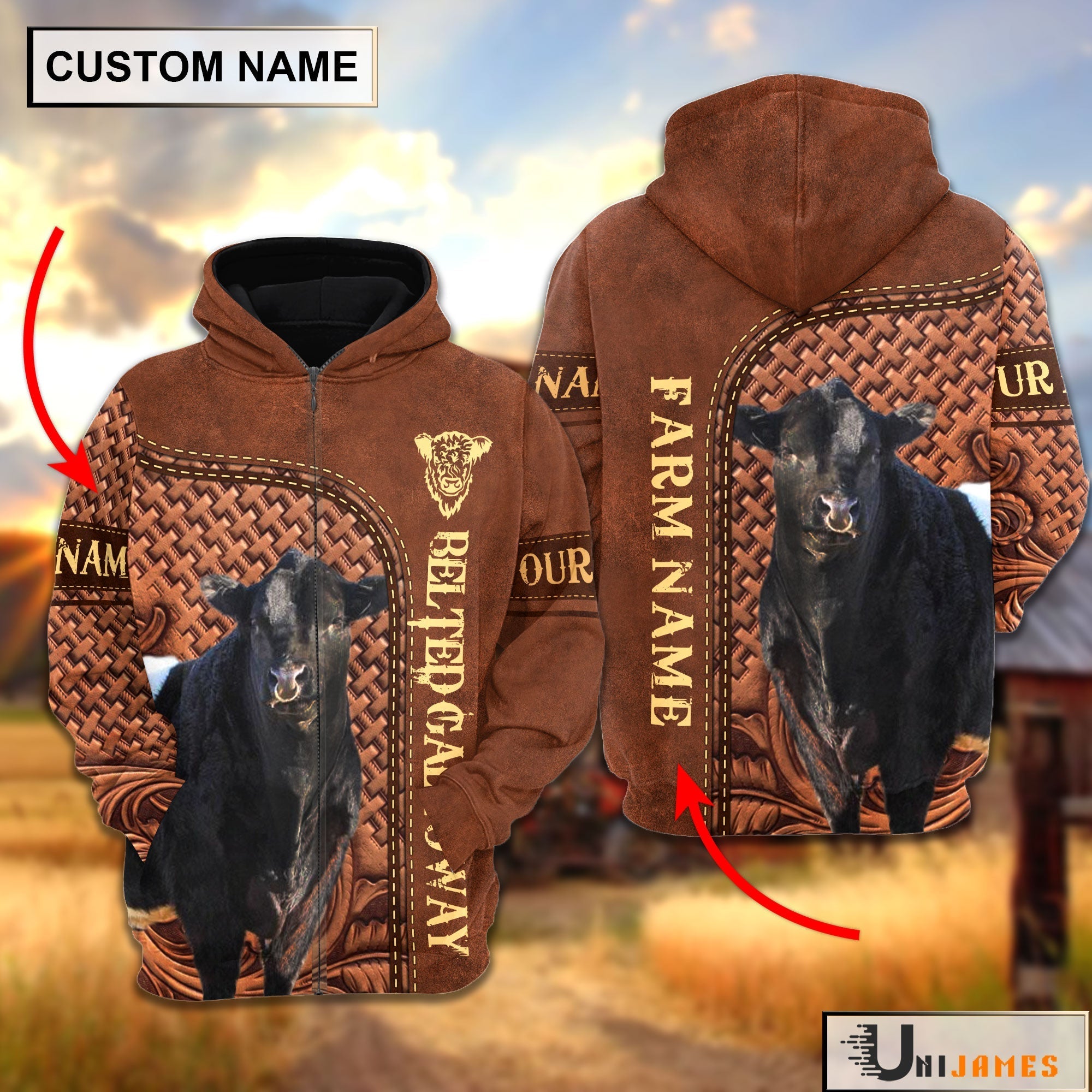 Belted Galloway Cattle Farming Life Personalized Name & Farm Name Hoodie