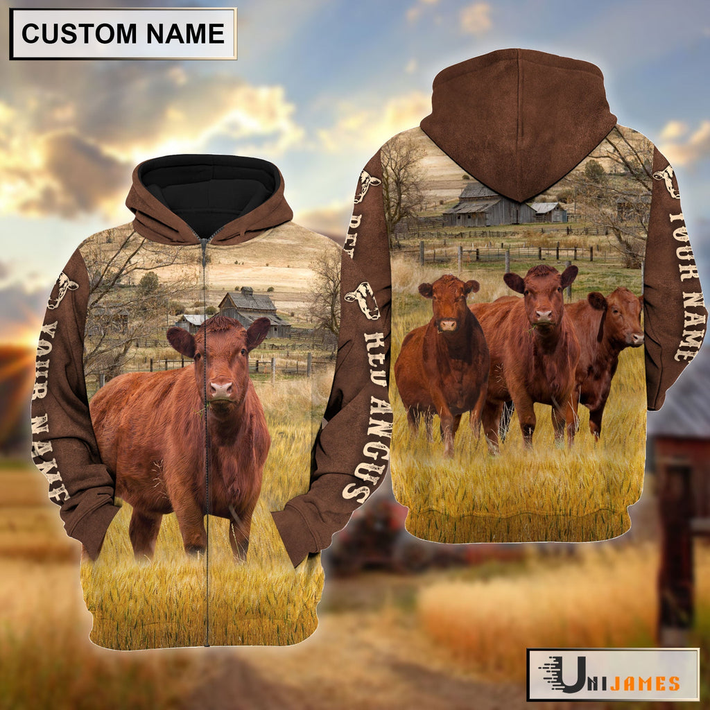 Red Angus Brown Sleeve Personalized Hoodie