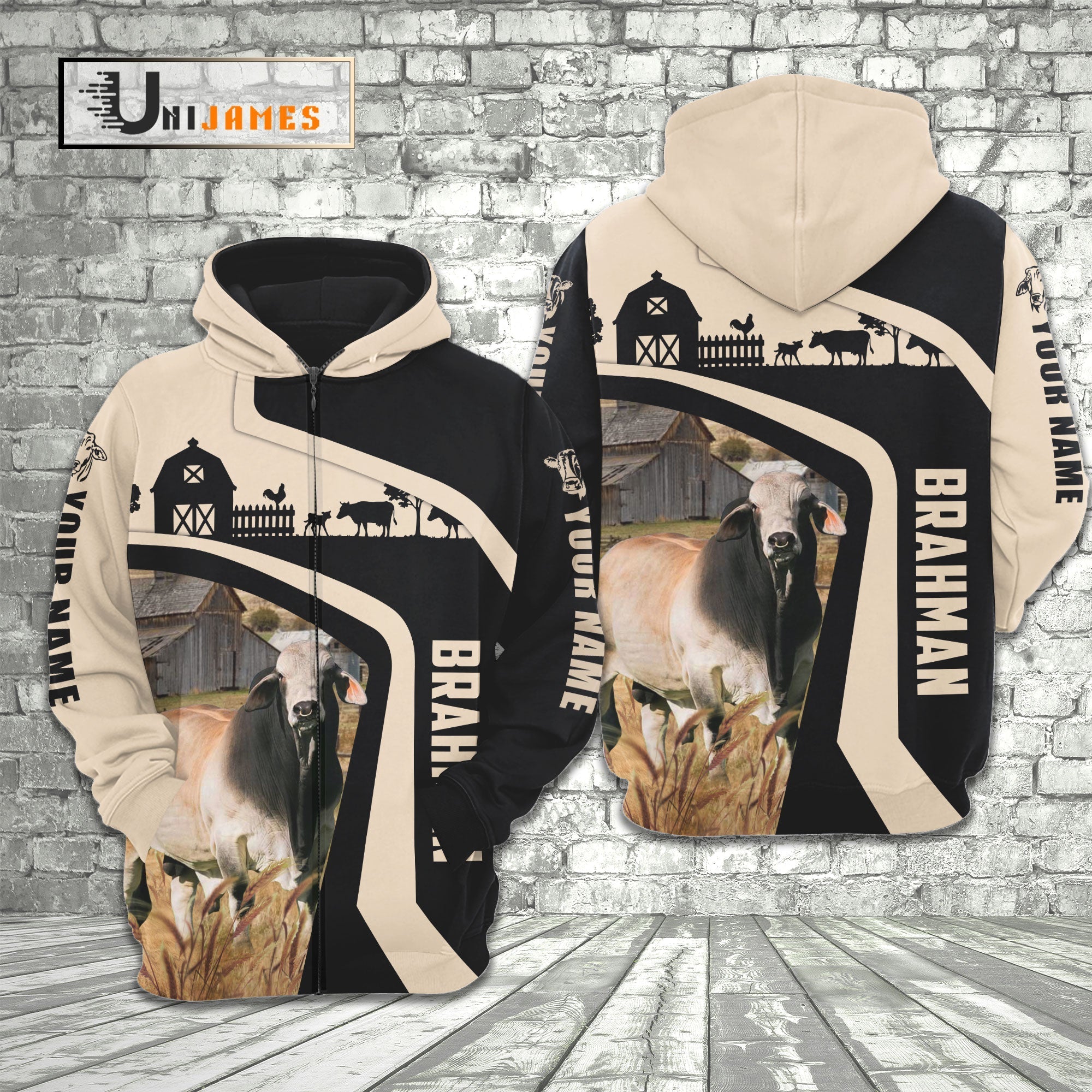 Brahman Black White Custom Name 3D Hoodie