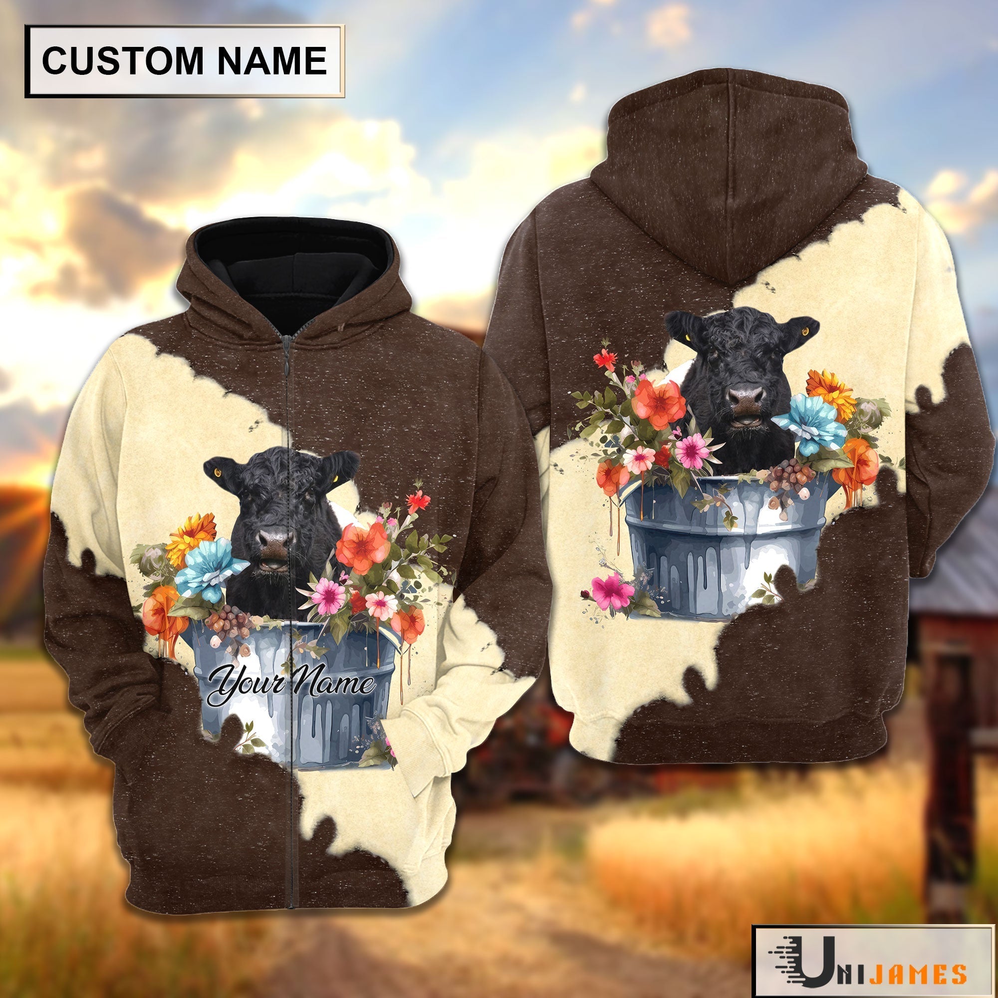 Belted Galloway In Bucket Brown Tie Dye Personalized Hoodie