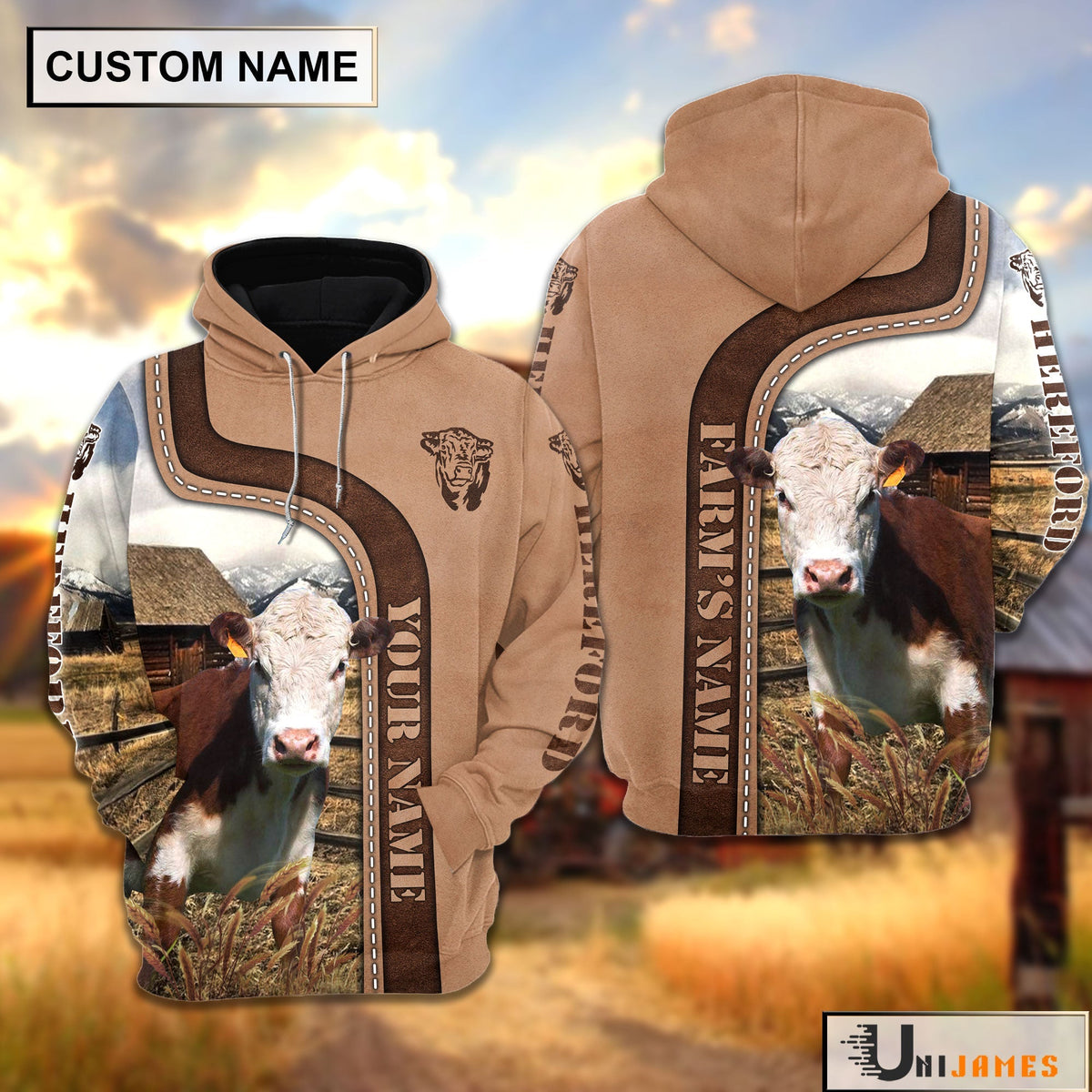 Personalized Name Hereford Light Brown Hoodie