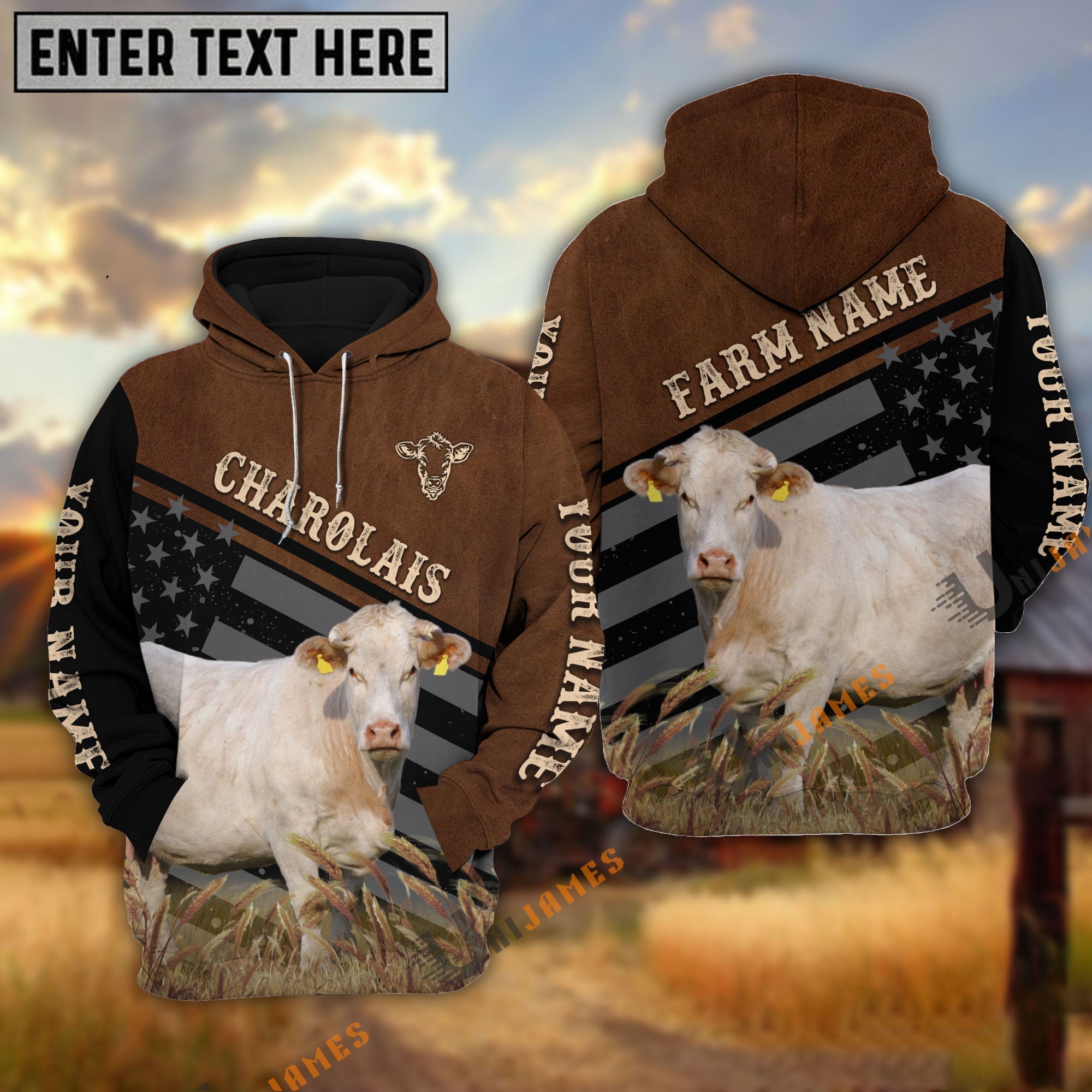 Charolais Black & Brown Flag Pattern Personalized Hoodie