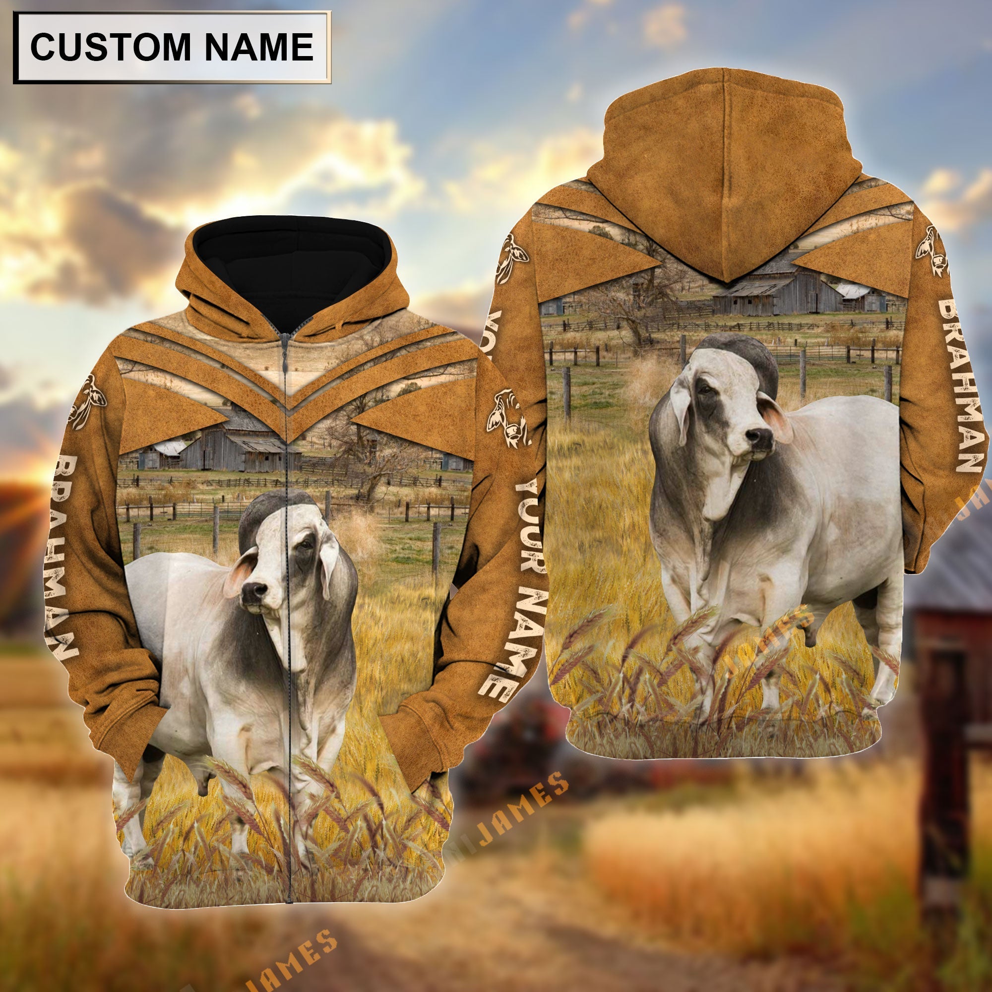 Personalized Name Brahman Brown Pattern 3D Hoodie