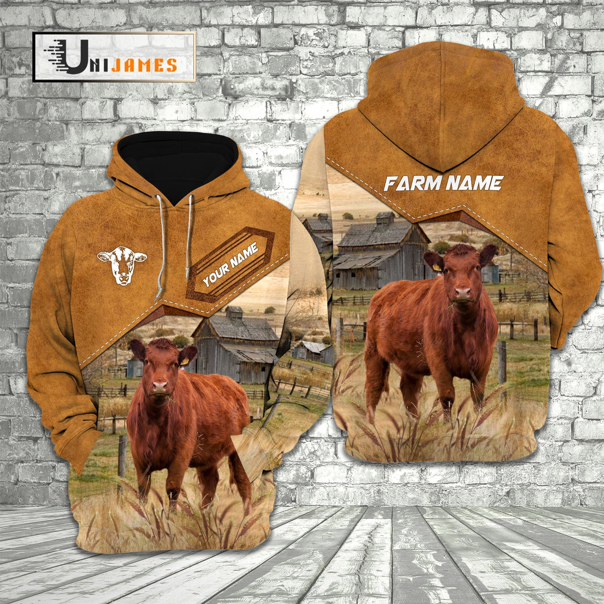Red Angus Cattle Personalized Name Farming Life 3D Hoodie