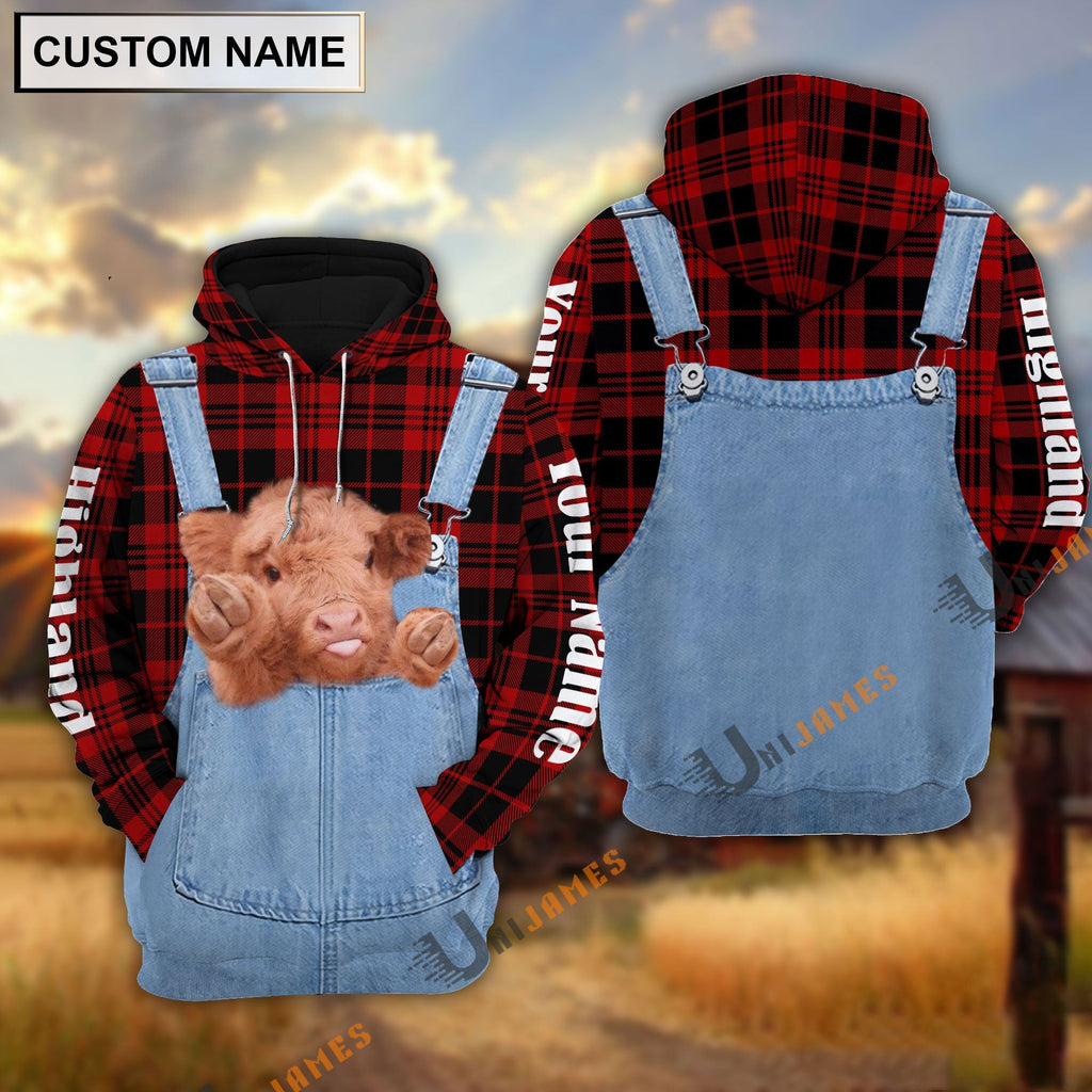 Beautiful Highland Red Jeans Pattern Personalized Name 3D Hoodie