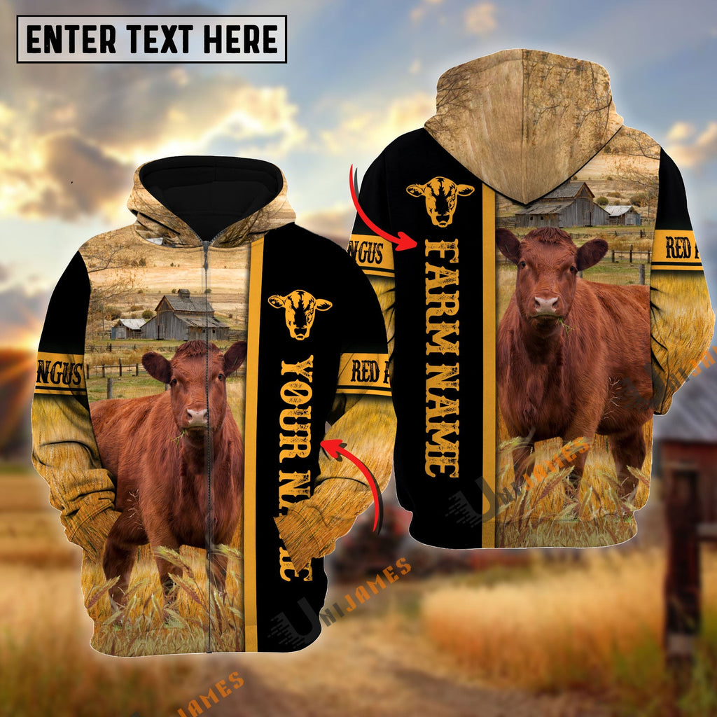 Red Angus Autumn Farming Personalized Name, Farm Name 3D Hoodie