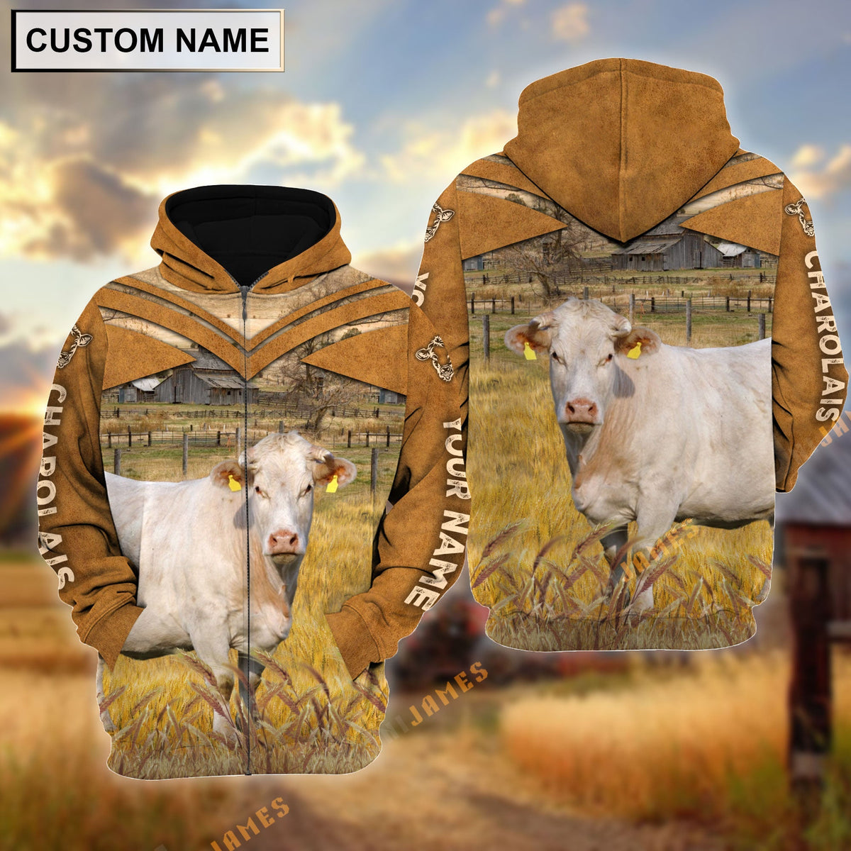 Personalized Name Charolais Brown Pattern 3D Hoodie