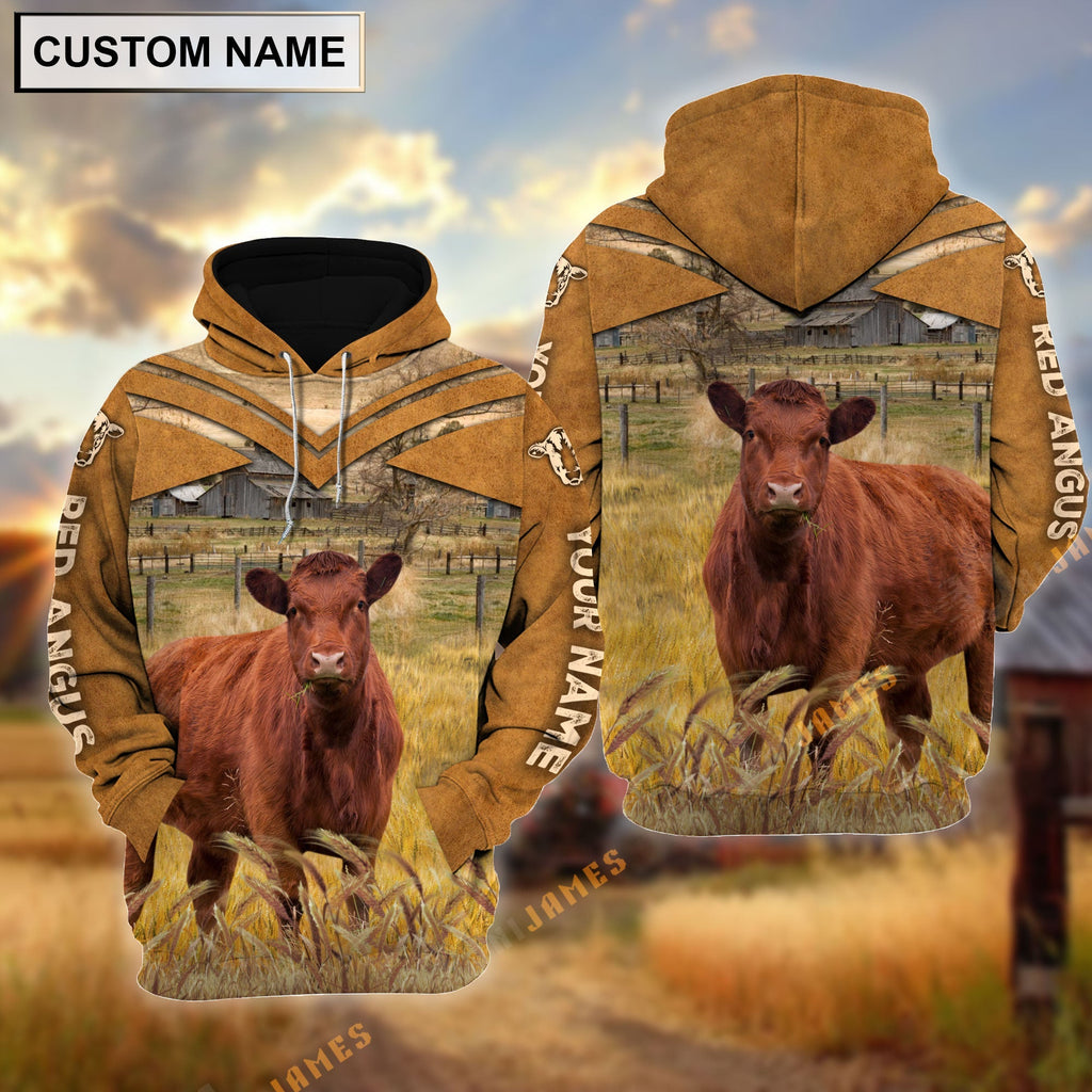 Personalized Name Red Angus Brown Pattern 3D Hoodie