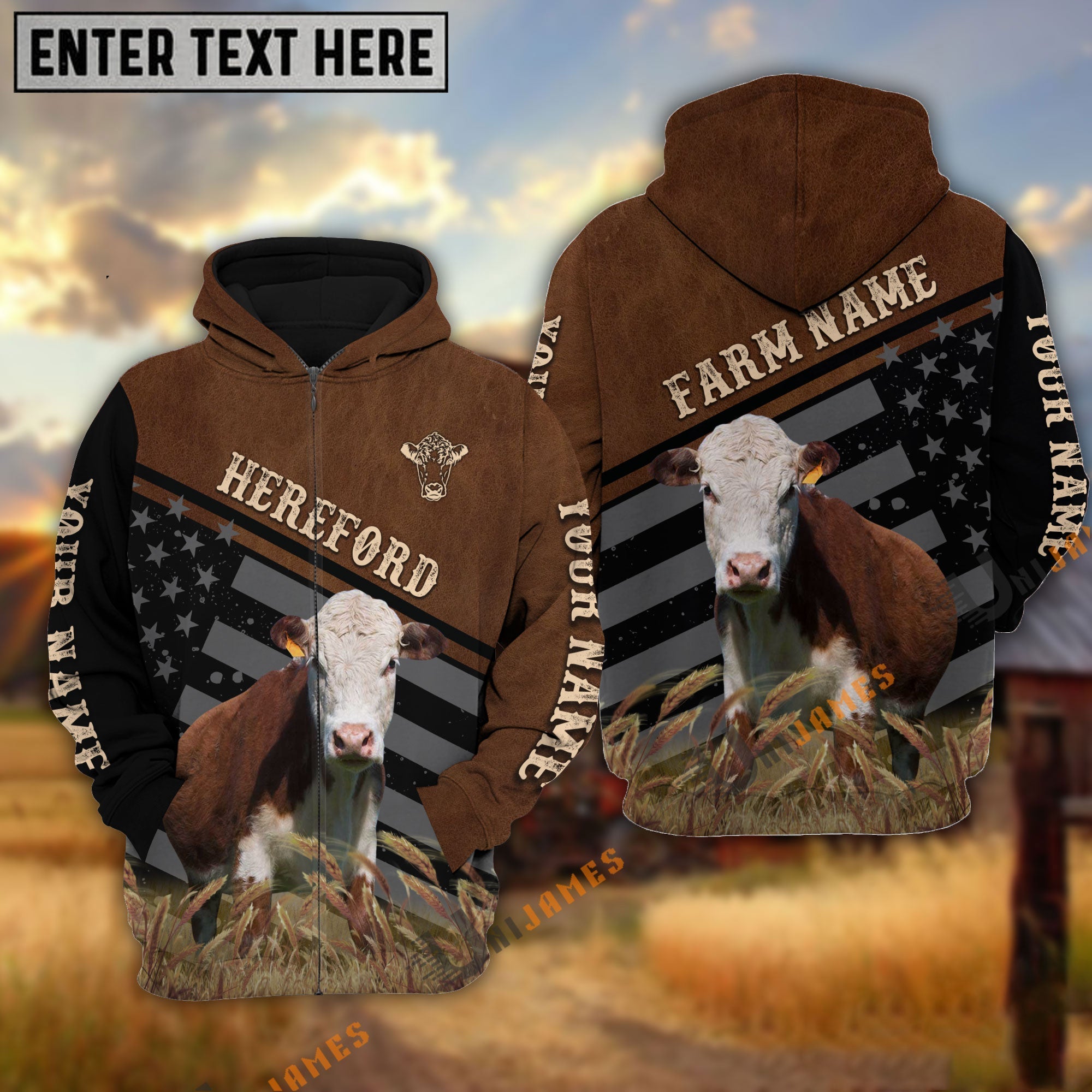 Hereford Black & Brown Flag Pattern Personalized Hoodie