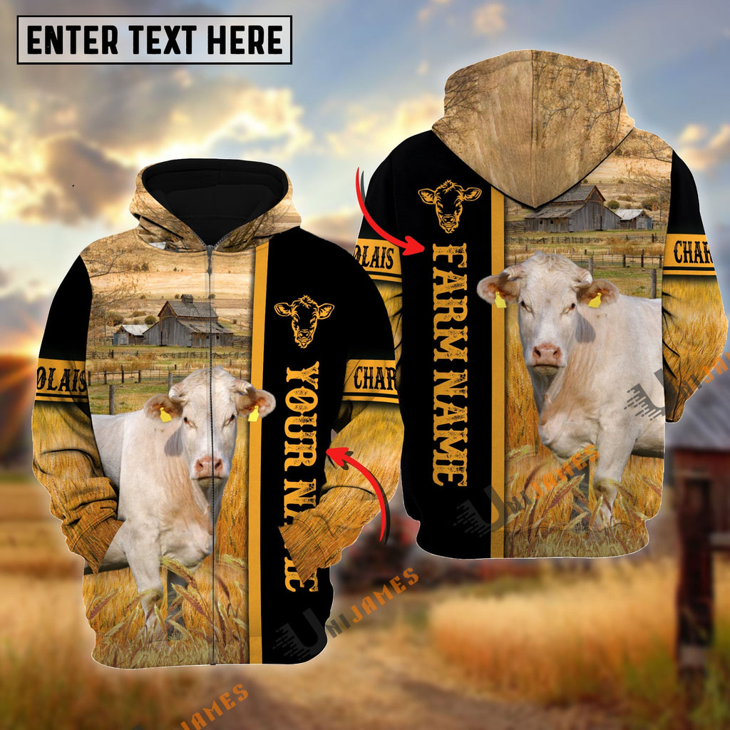Charolais Autumn Farming Personalized Name, Farm Name 3D Hoodie