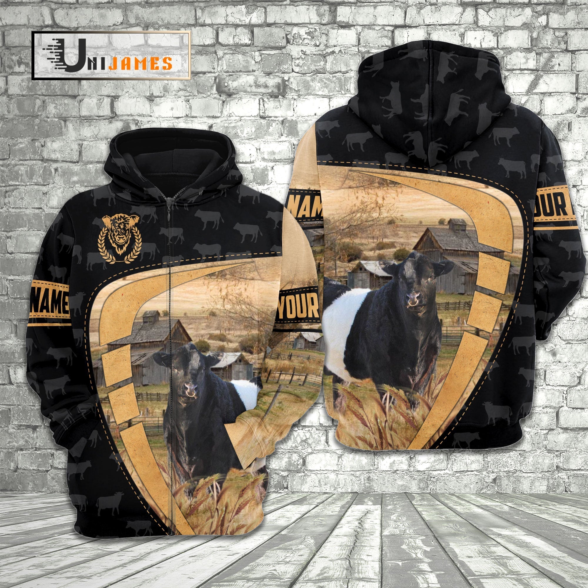 Belted Galloway Yellow Black Customized Name 3D Hoodie