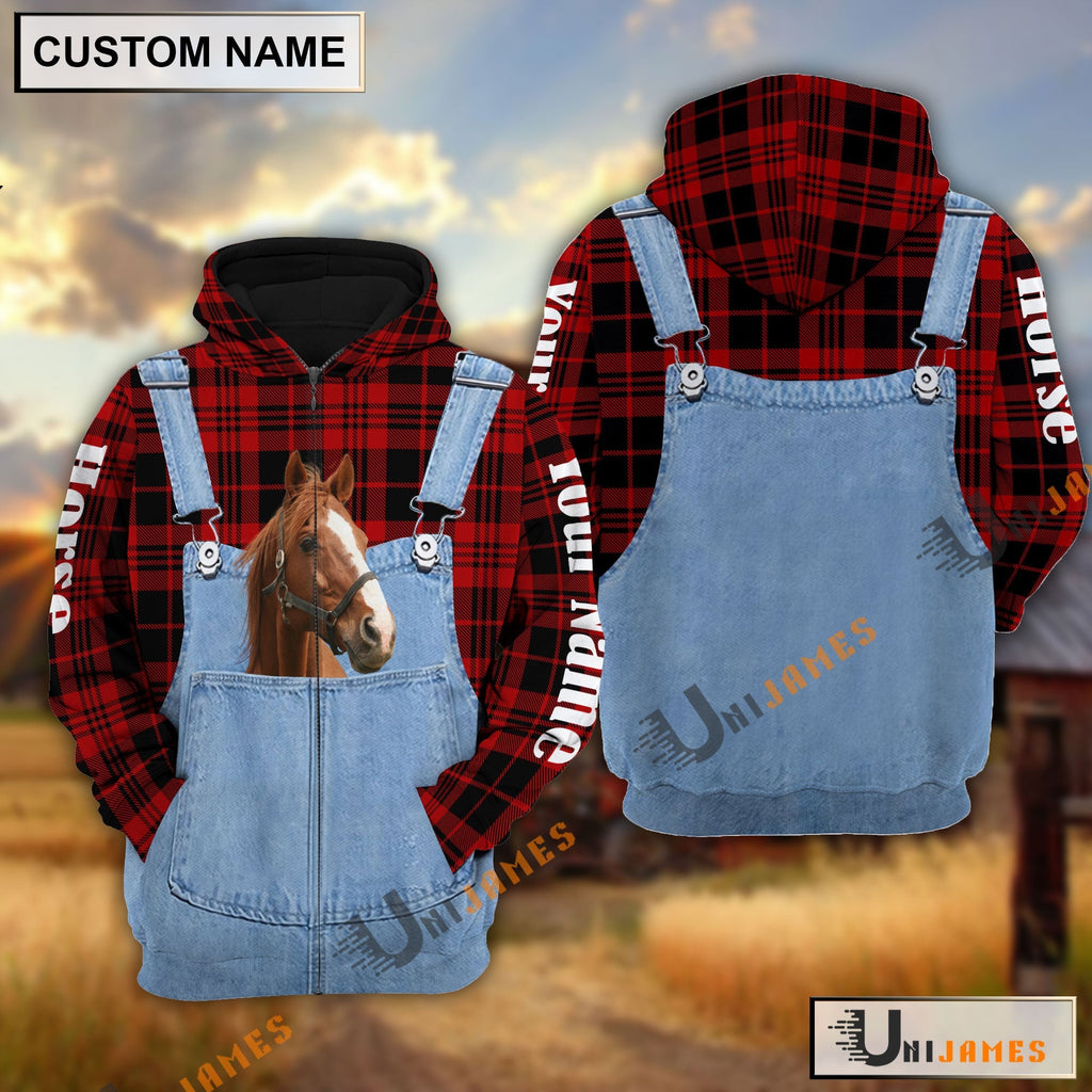 Horse Red Jeans Pattern Personalized Name 3D Hoodie