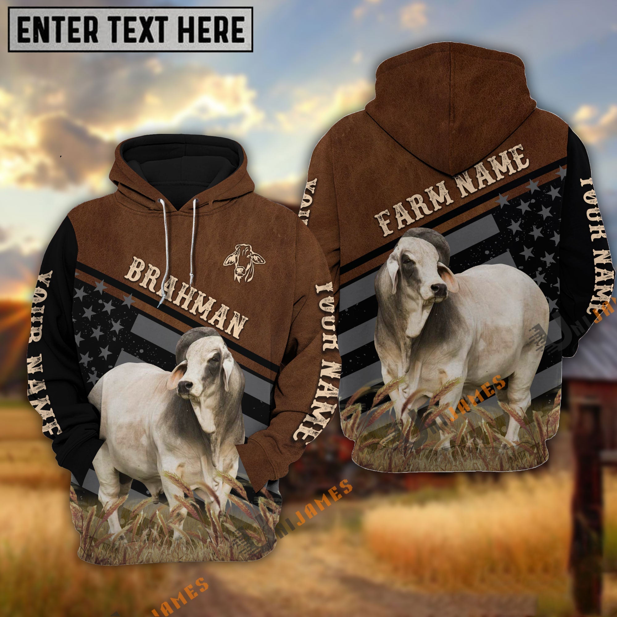 Brahman Black & Brown Flag Pattern Personalized Hoodie