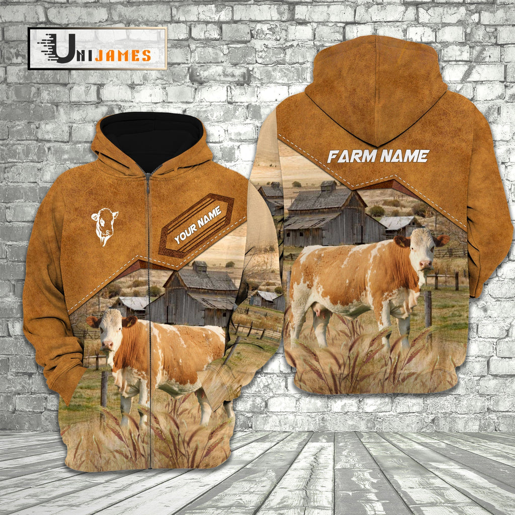 Simmental Cattle Personalized Name Farming Life 3D Hoodie