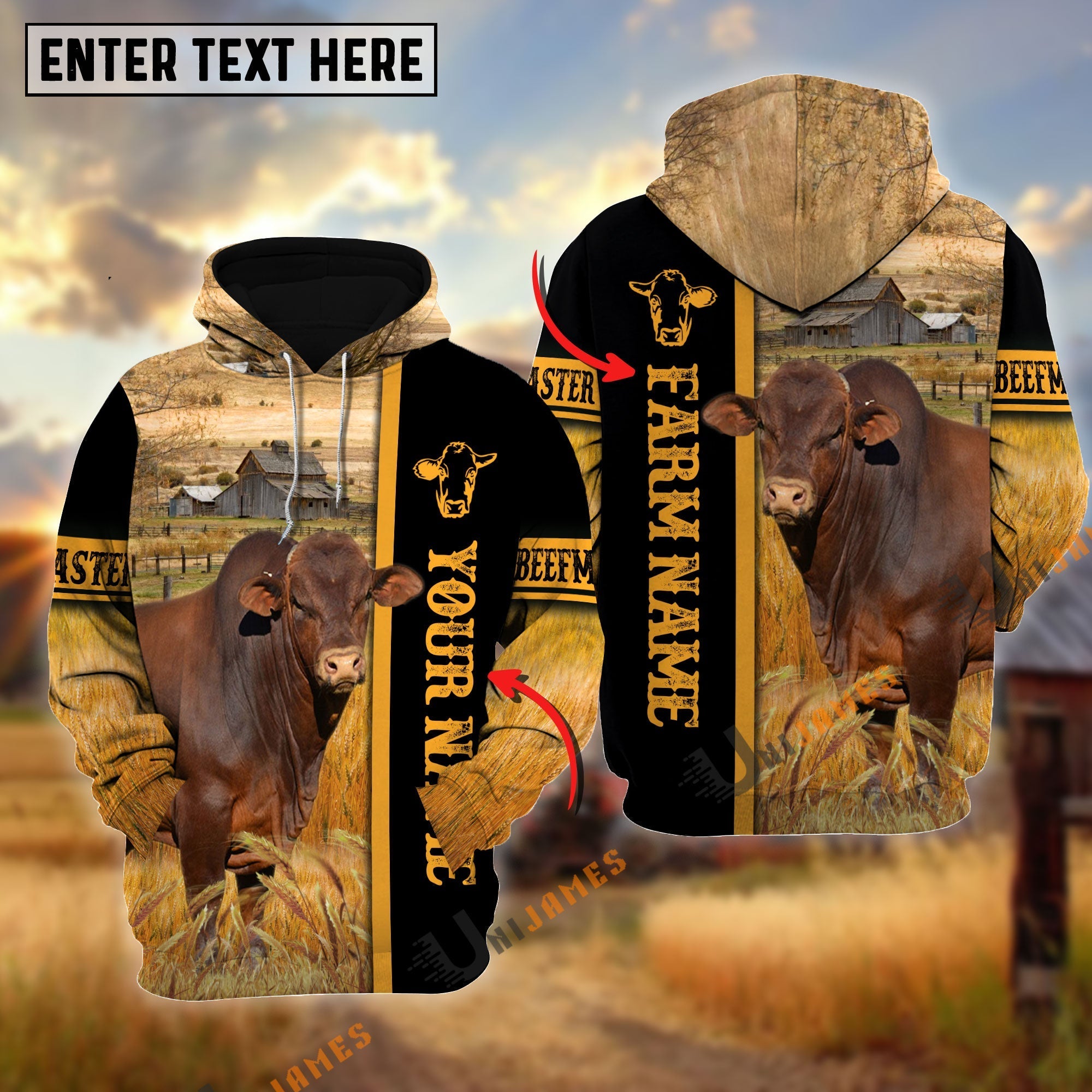 Beefmaster Autumn Farming Personalized Name, Farm Name 3D Hoodie
