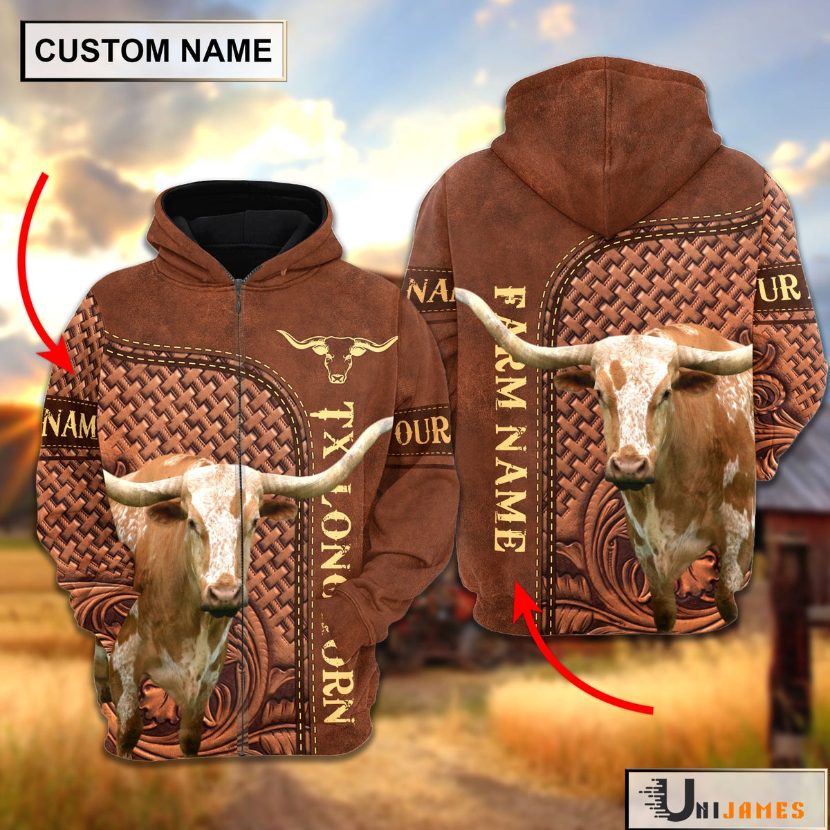 Texas Longhorn Cattle Farming Life Personalized Name & Farm Name Hoodie
