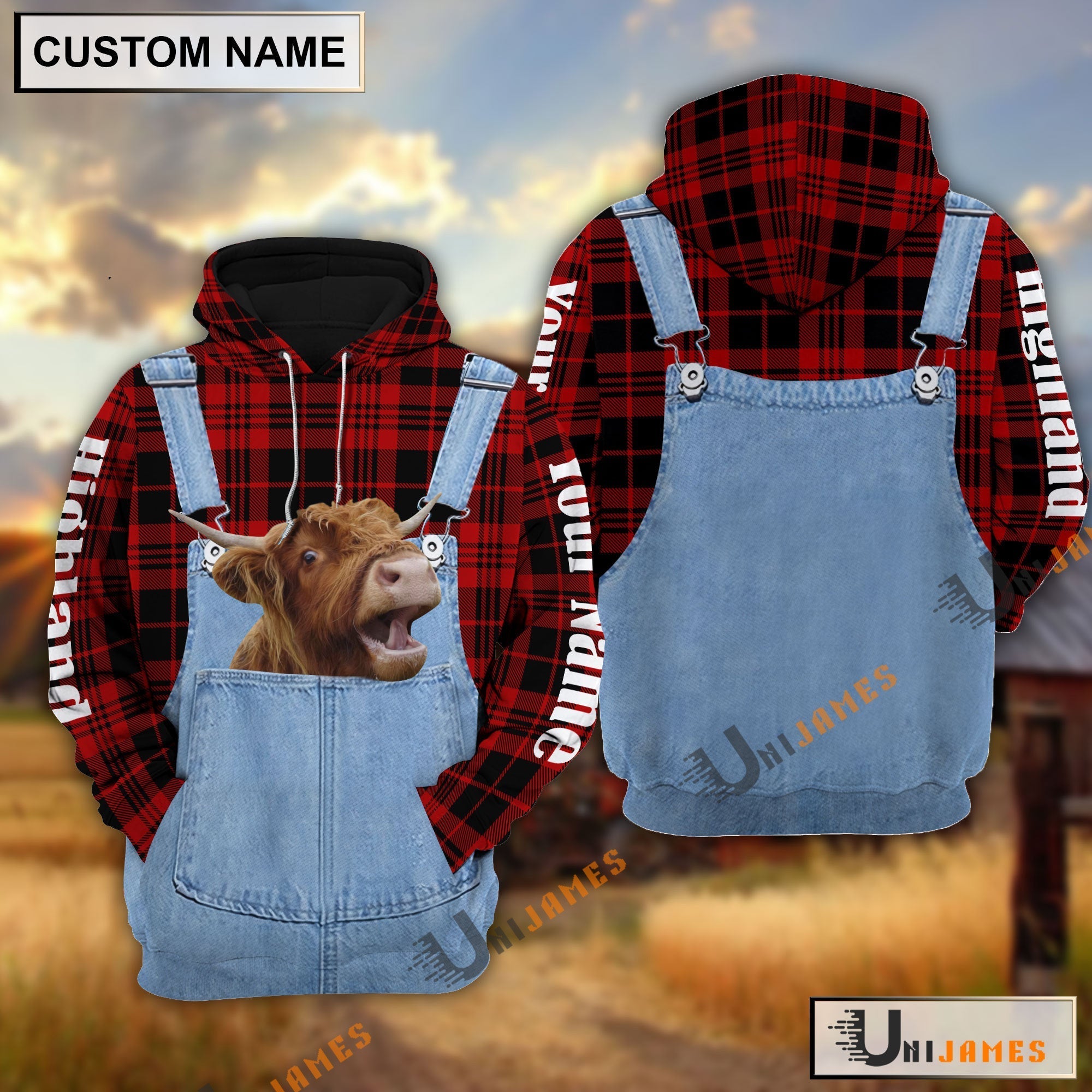 Highland Red Jeans Pattern Personalized Name 3D Hoodie
