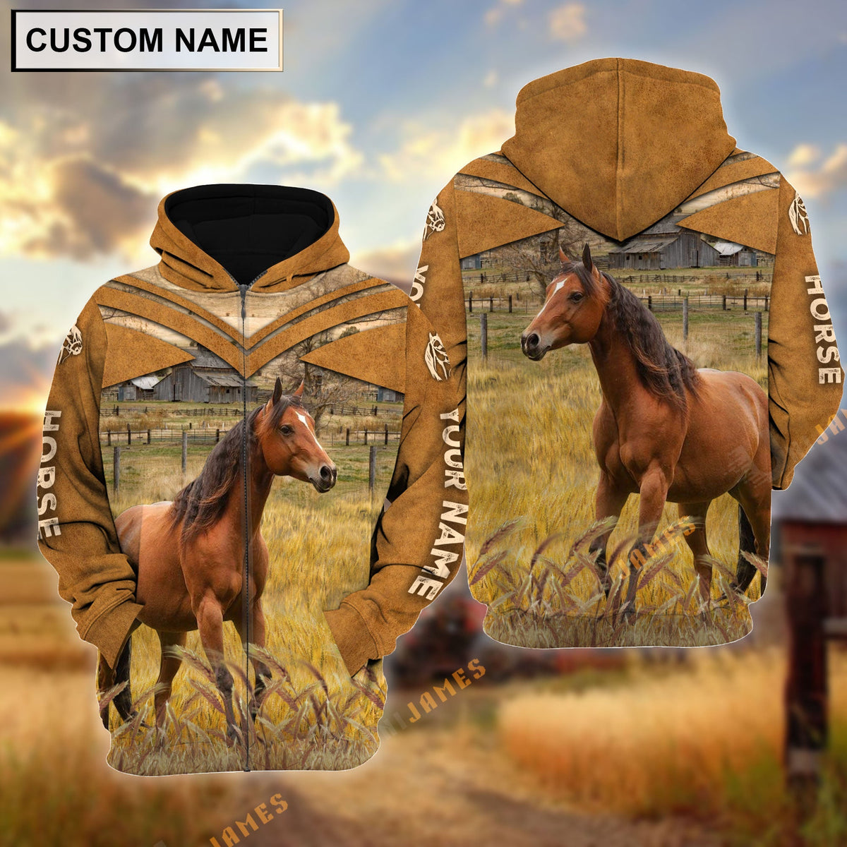 Personalized Name Horse Brown Pattern 3D Hoodie