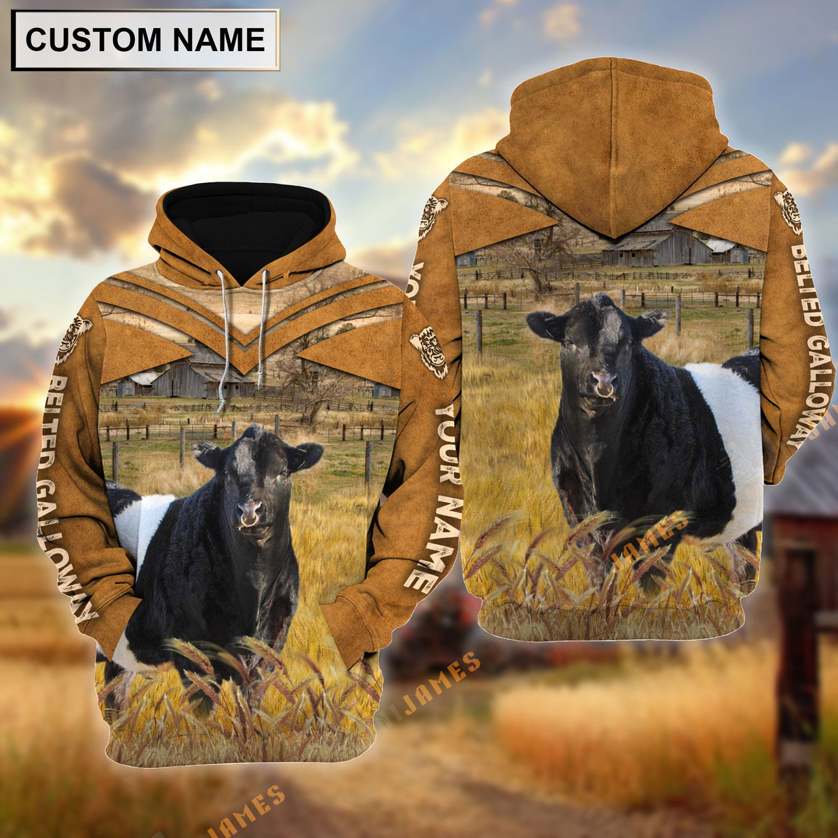 Personalized Name Belted Galloway Brown Pattern 3D Hoodie