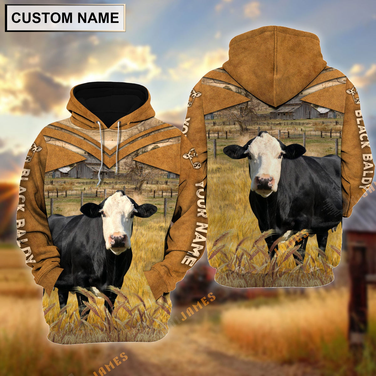 Personalized Name Black Baldy Brown Pattern 3D Hoodie