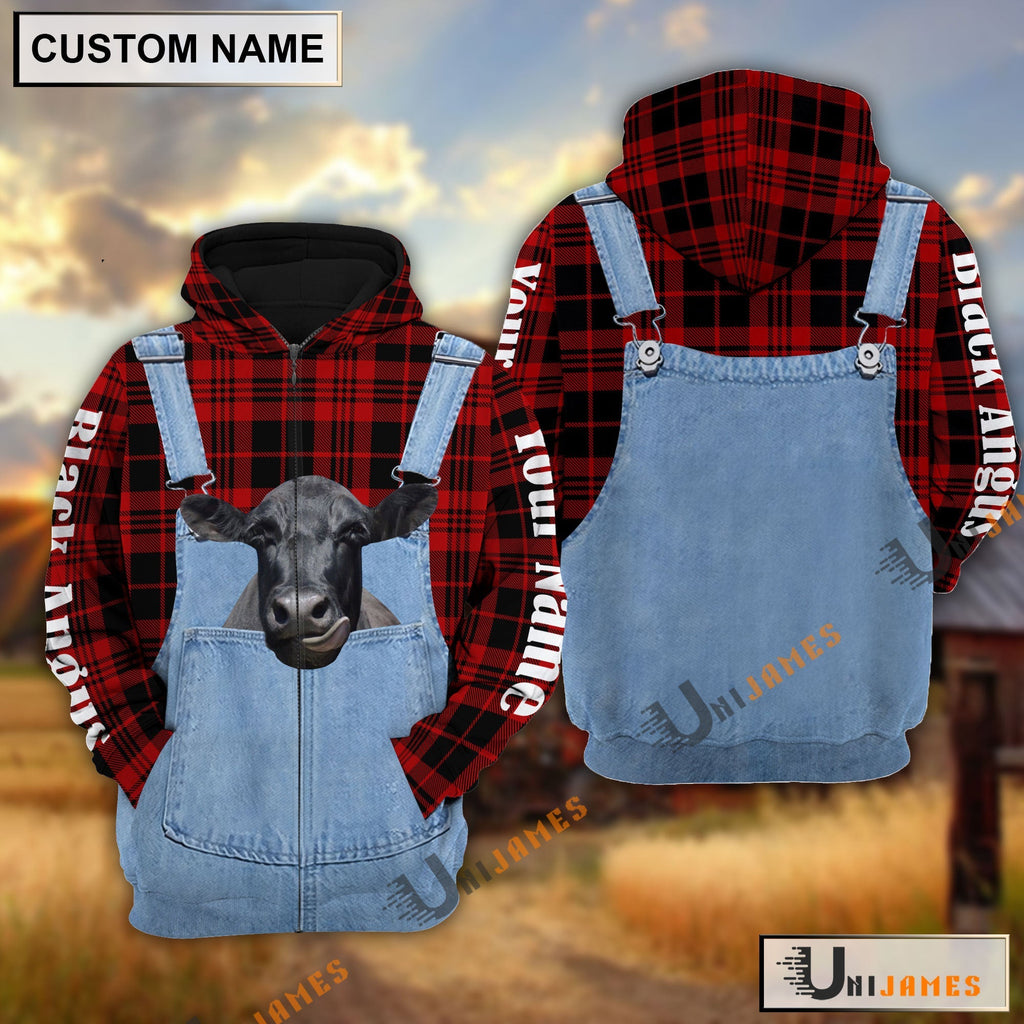 Black Angus Red Jeans Pattern Personalized Name 3D Hoodie