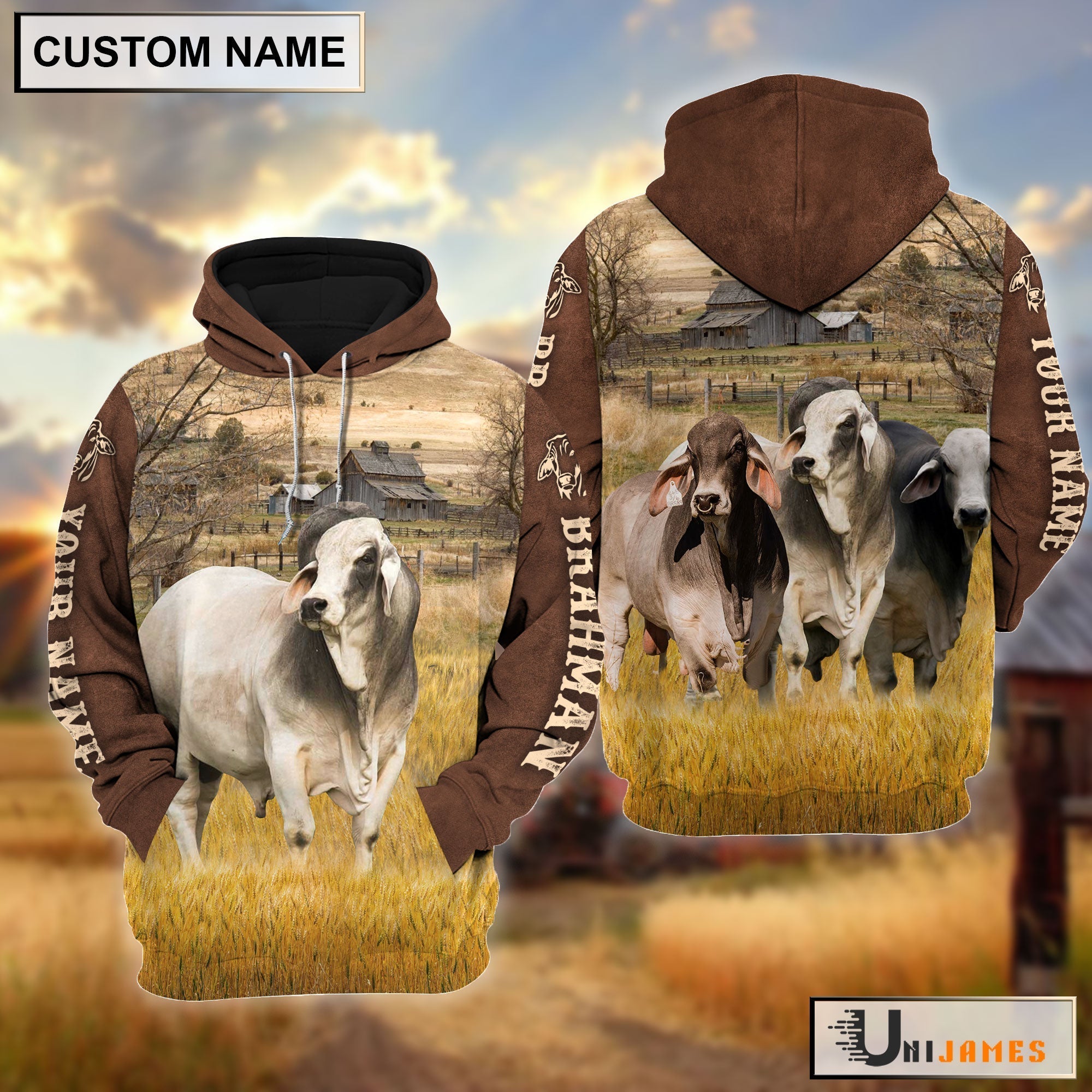 Brahman Brown Sleeve Personalized Hoodie