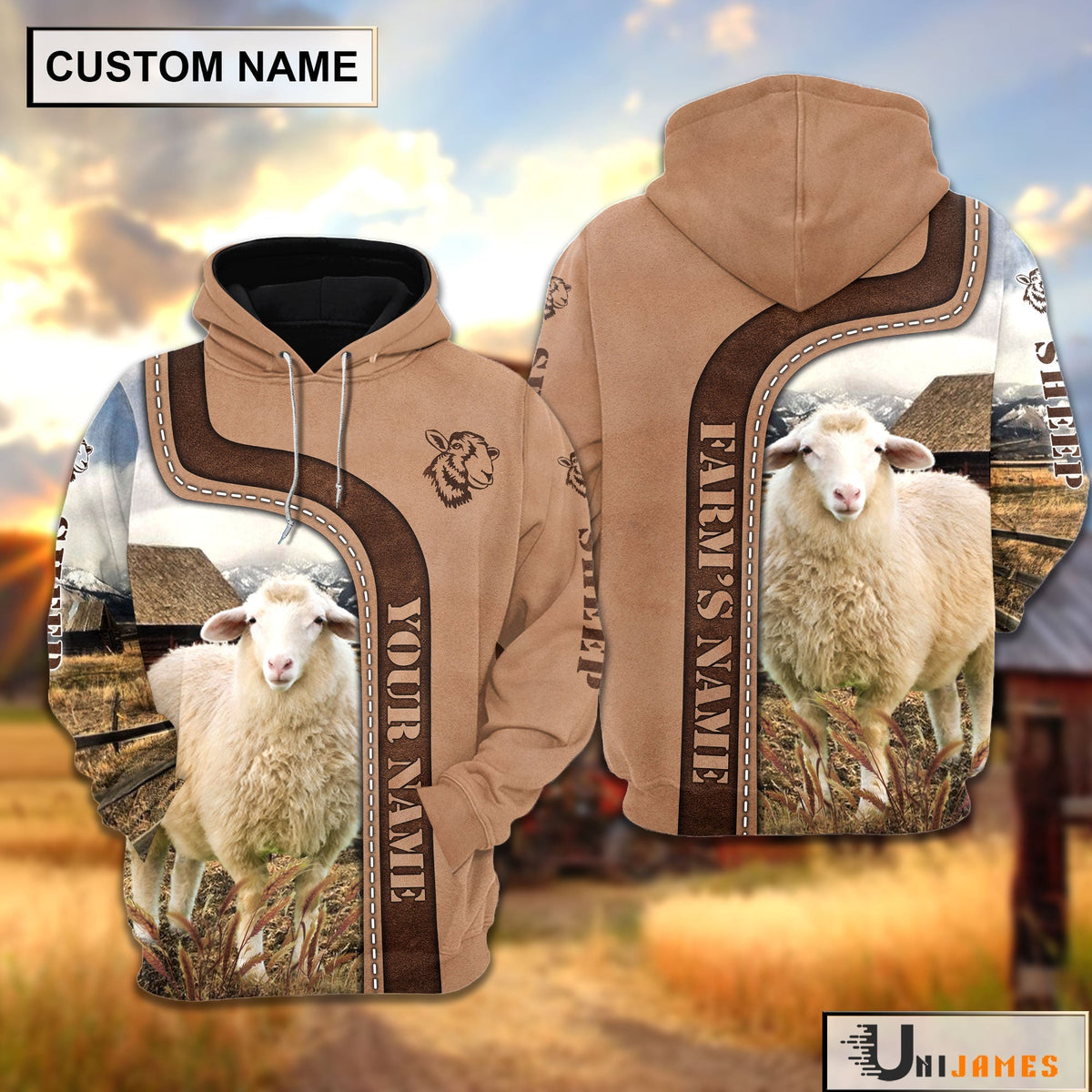Personalized Name Sheep Light Brown Hoodie
