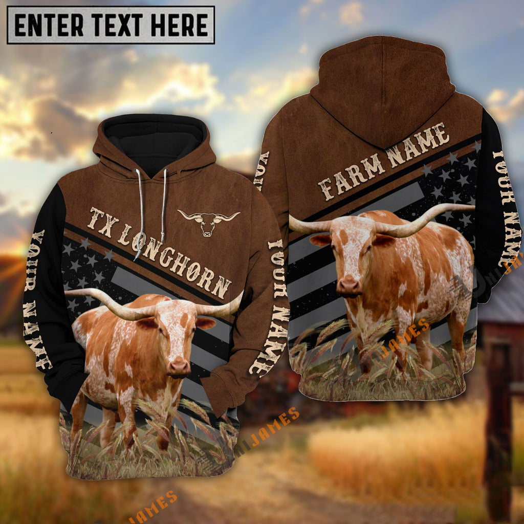 Texas Longhorn Black & Brown Flag Pattern Personalized Hoodie