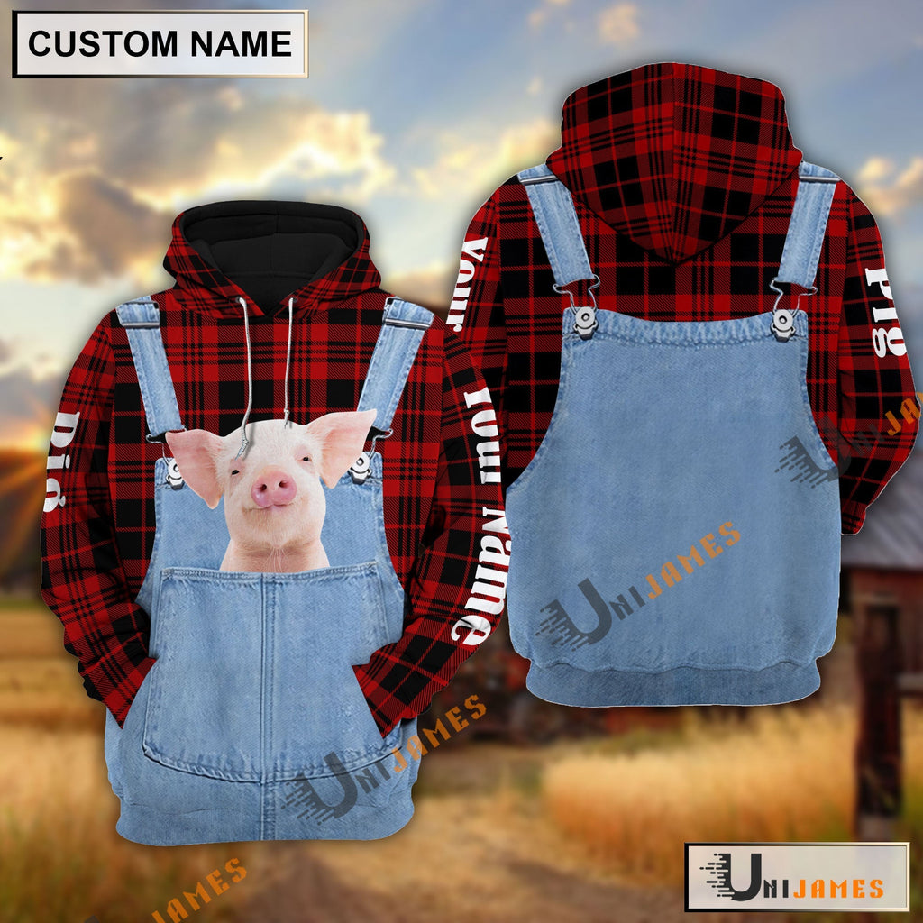 Pig Red Jeans Pattern Personalized Name 3D Hoodie