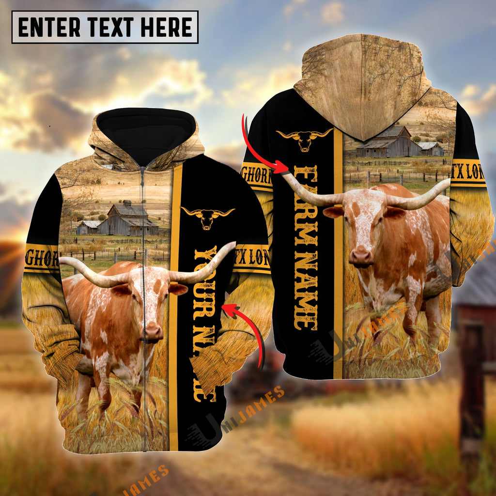 Texas Longhorn Autumn Farming Personalized Name, Farm Name 3D Hoodie