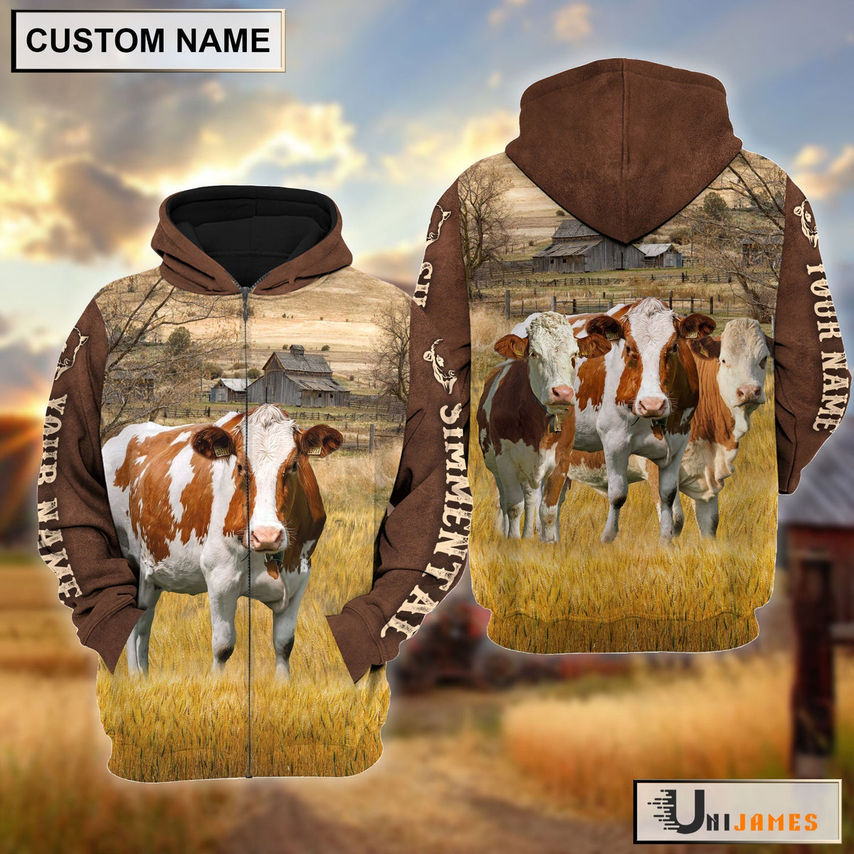 Simmental Brown Sleeve Personalized Hoodie