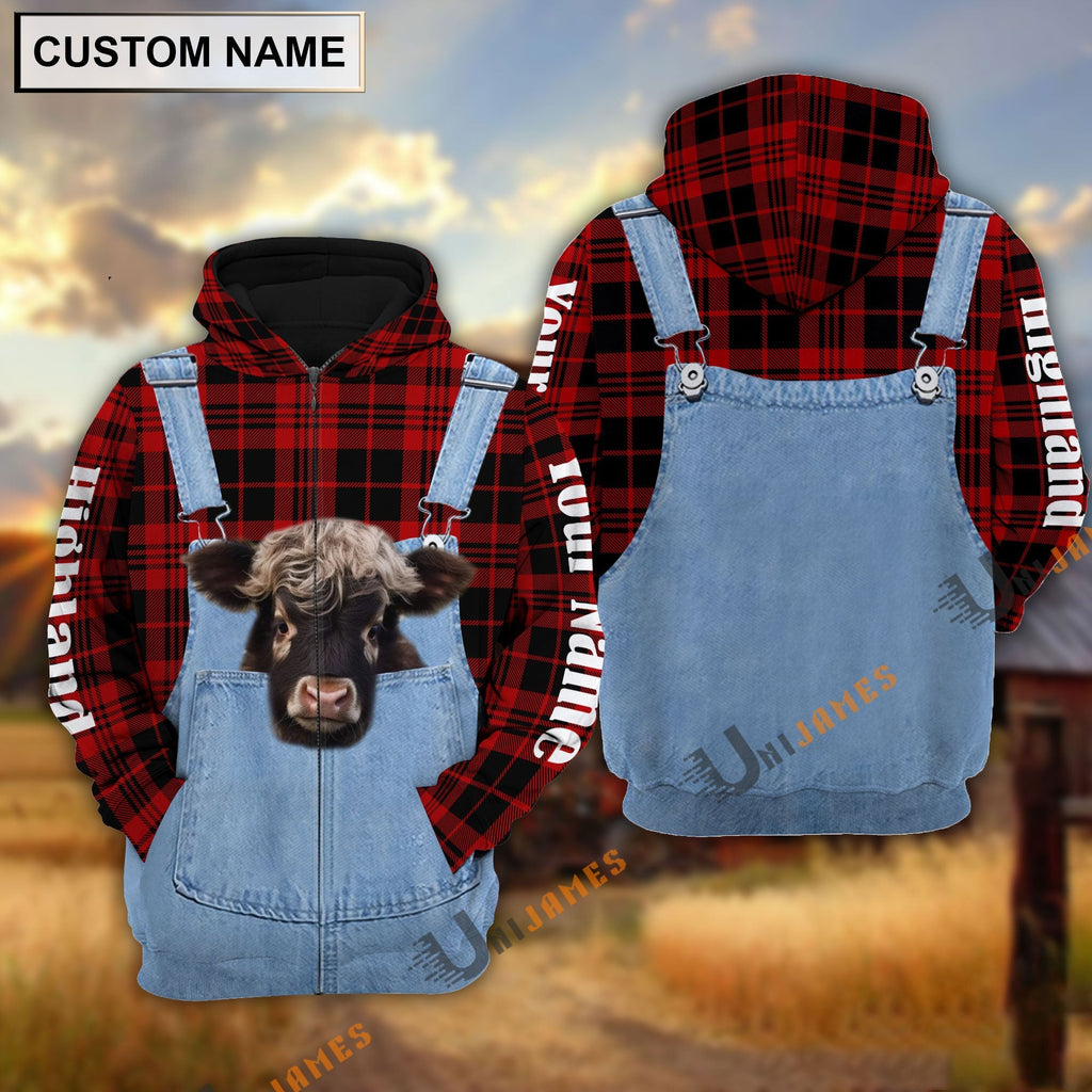 Beautiful Highland Red Jeans Pattern Personalized Name 3D Hoodie