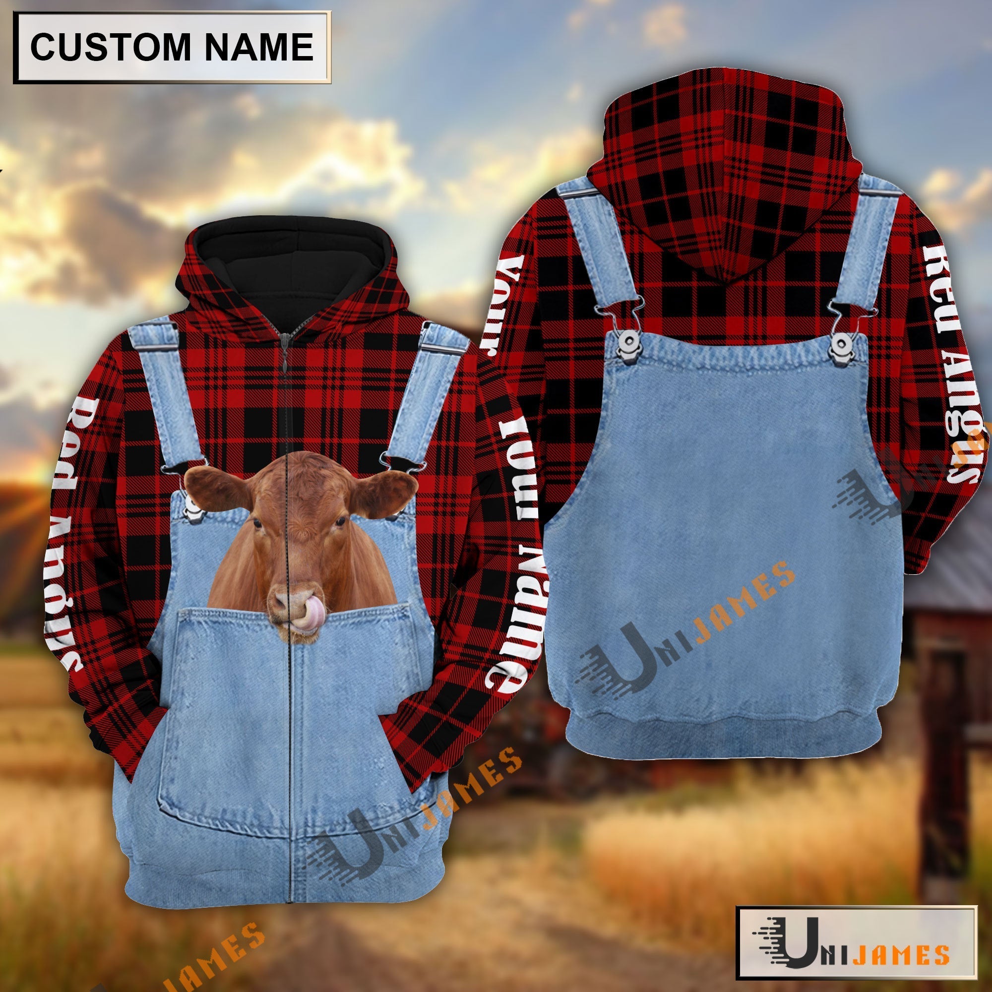 Red Angus Red Jeans Pattern Personalized Name 3D Hoodie