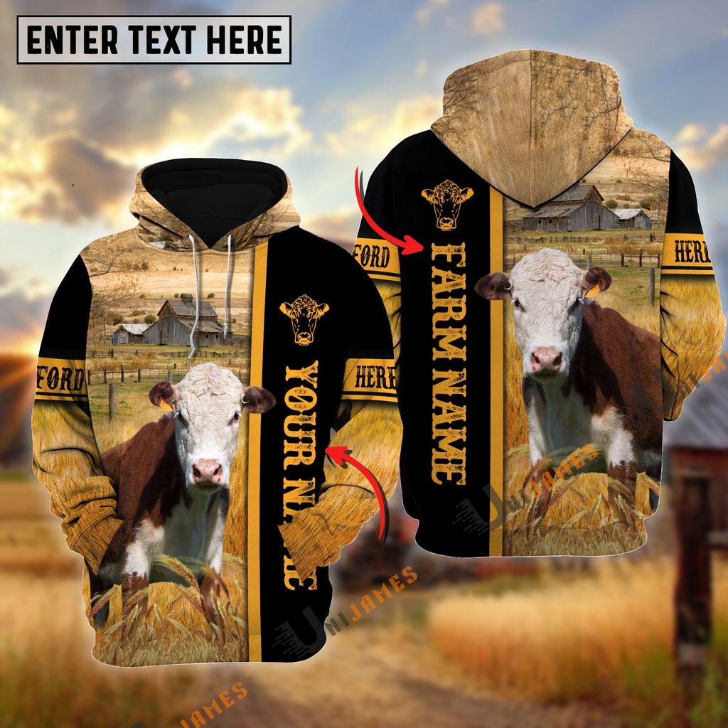 Hereford Autumn Farming Personalized Name, Farm Name 3D Hoodie