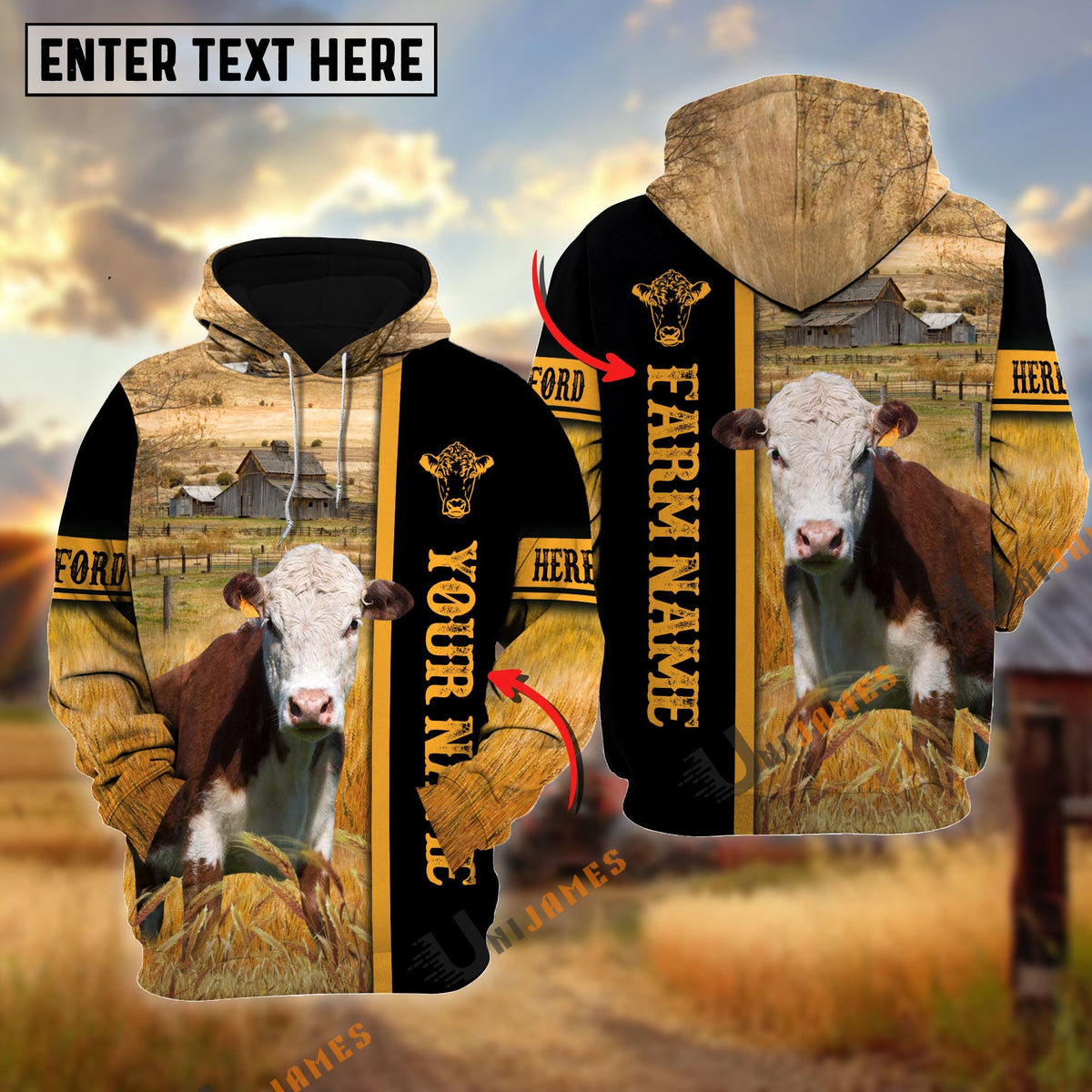 Hereford Autumn Farming Personalized Name, Farm Name 3D Hoodie