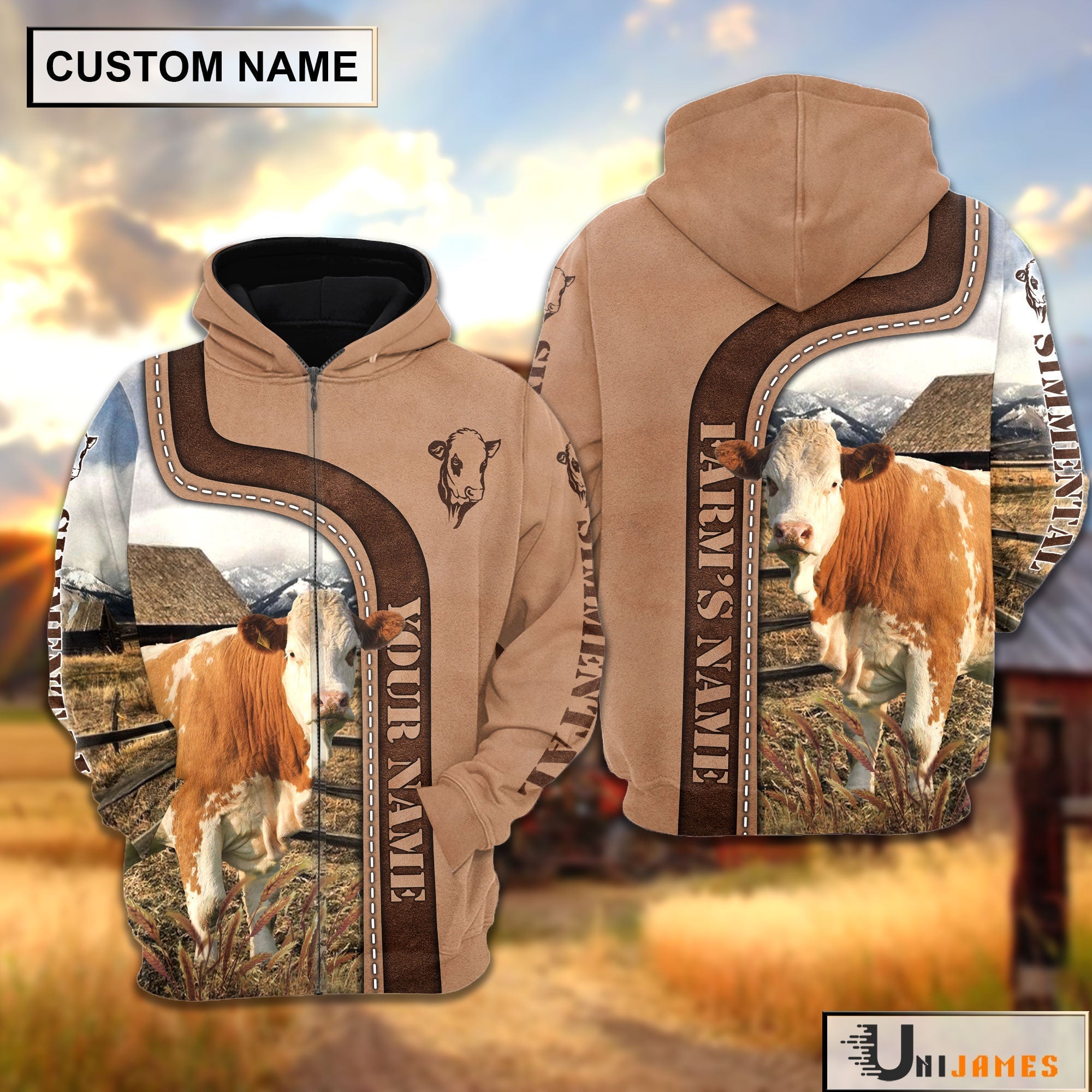 Personalized Name Simmental Light Brown Hoodie