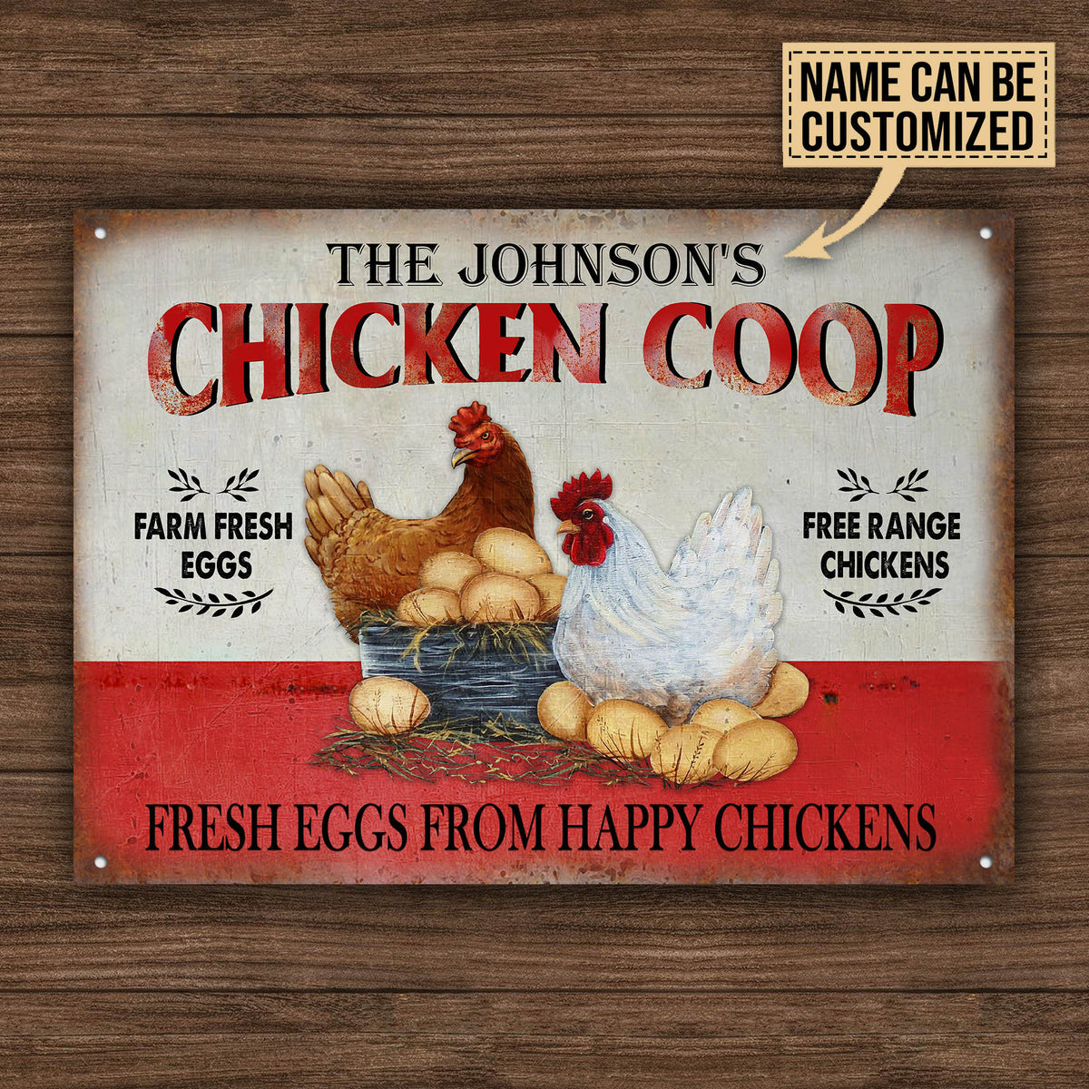 Customized Name Chicken Coop Farm Fresh Eggs Free Range Chickens All Printed 3D Metal Sign