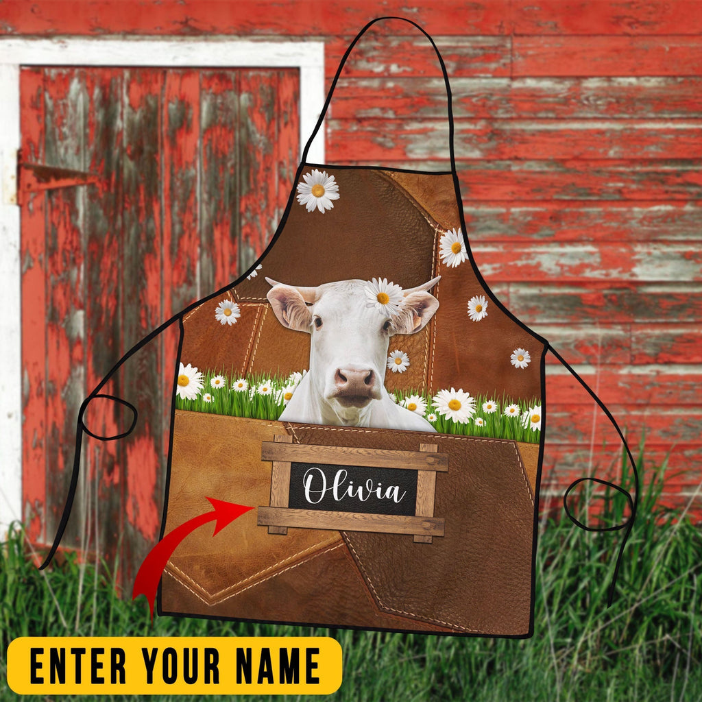 Personalized Name Charolais Cattle All Over Printed 3D Apron