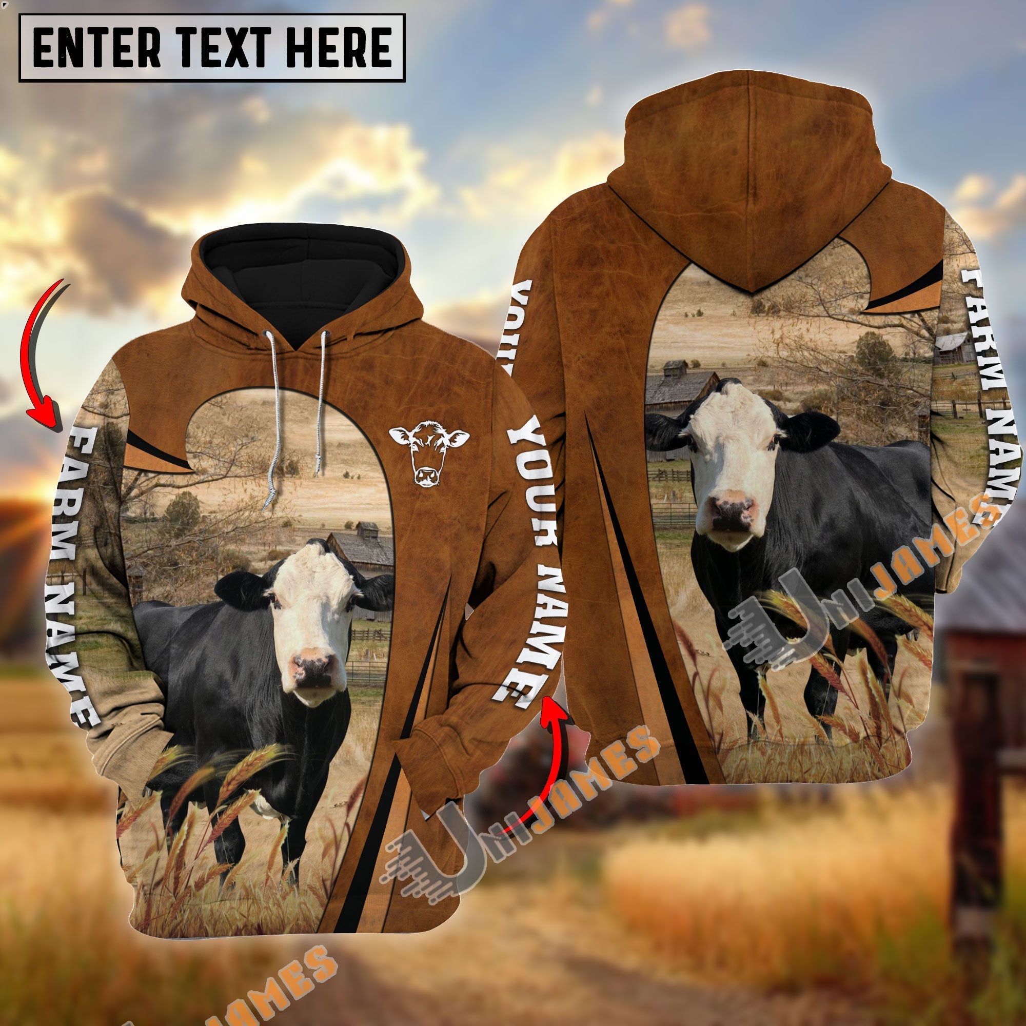 Personalized Name, Farm Name Black Baldy Premium Brown Pattern Hoodie