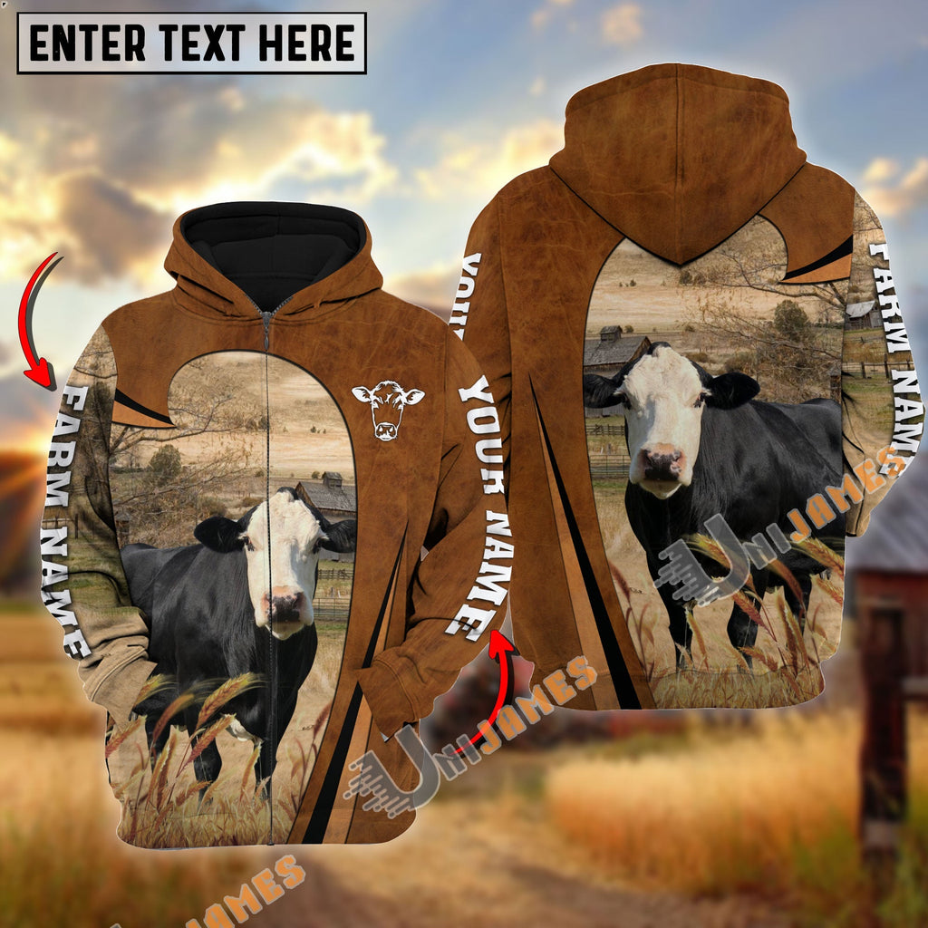 Personalized Name, Farm Name Black Baldy Premium Brown Pattern Hoodie