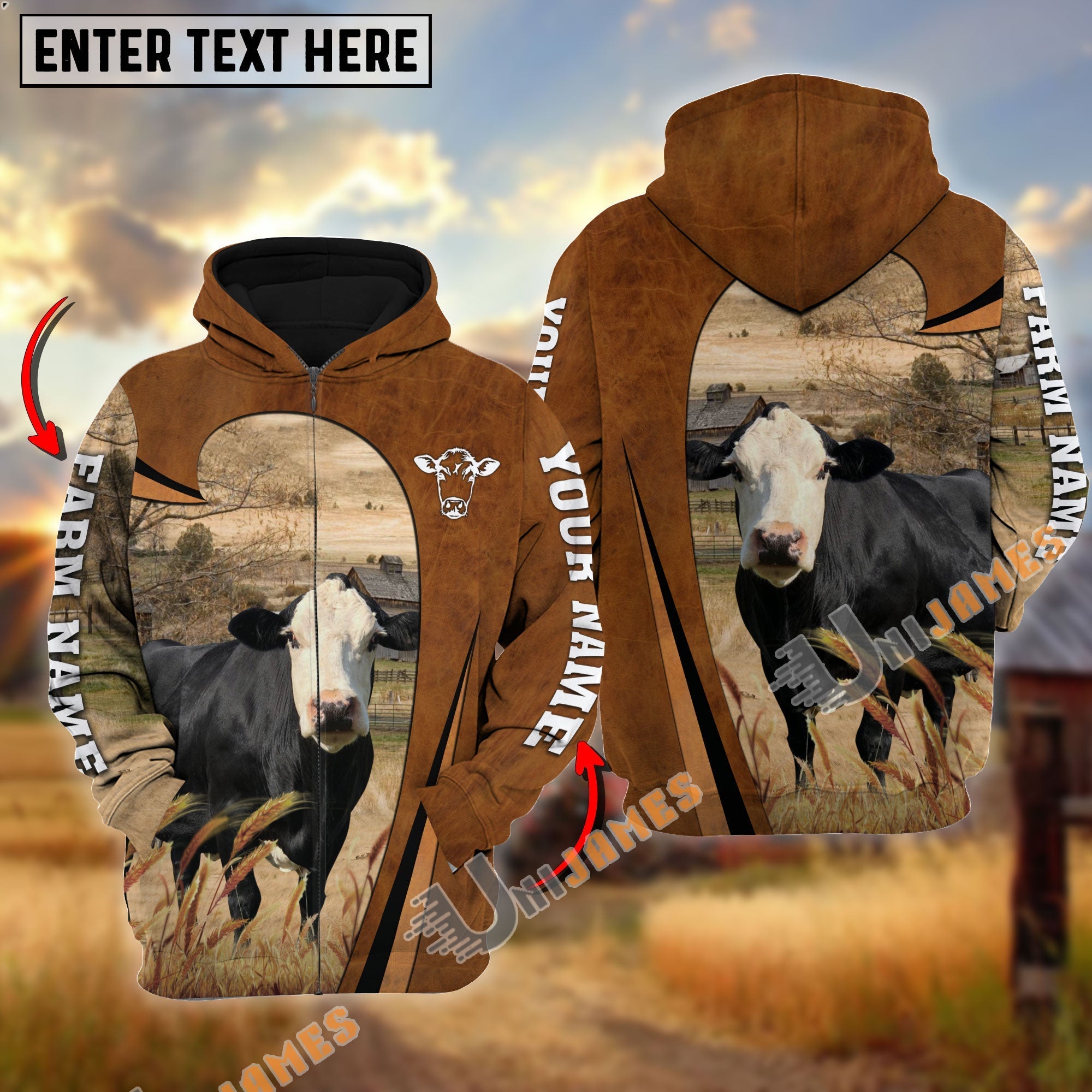 Personalized Name, Farm Name Black Baldy Premium Brown Pattern Hoodie