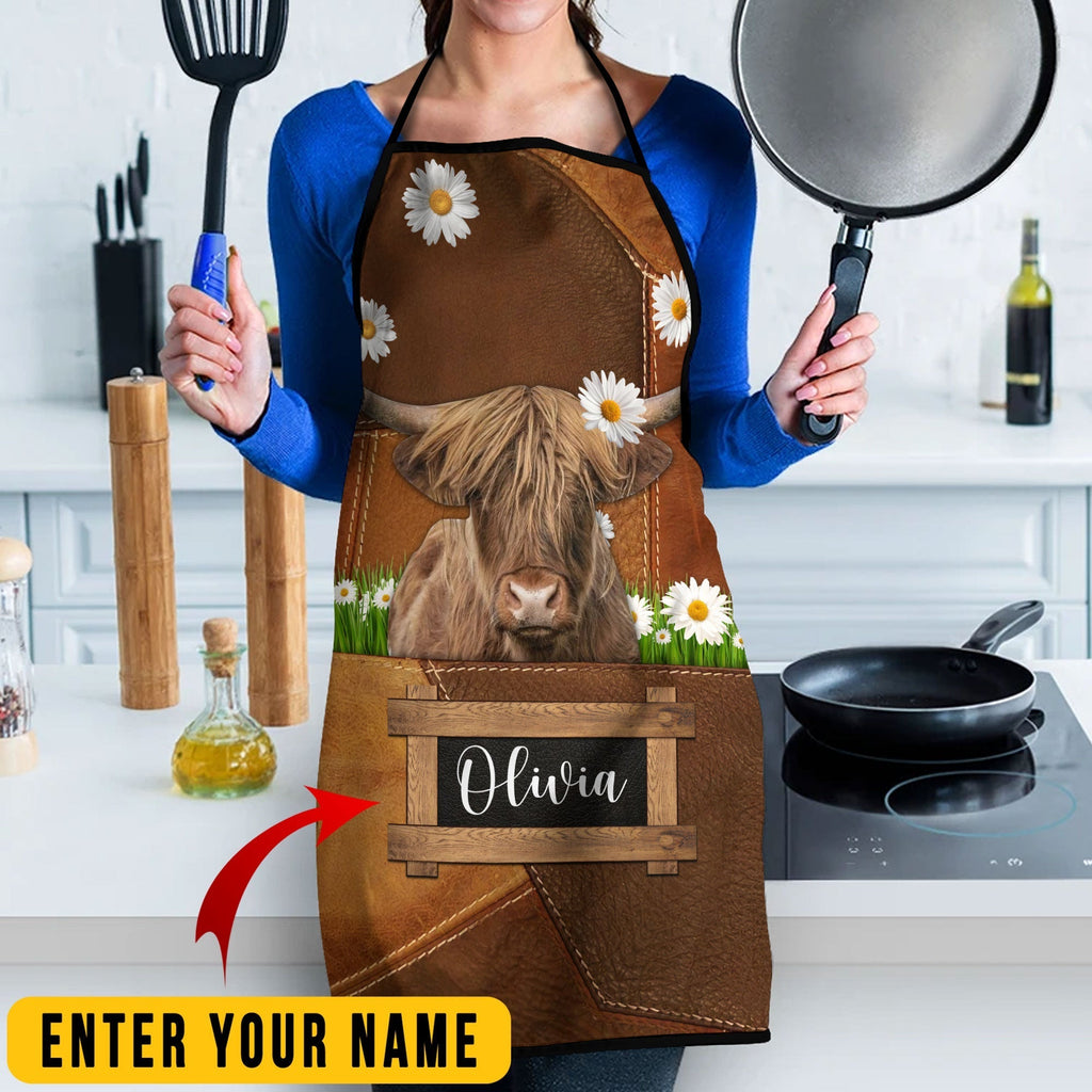 Personalized Name Highland Cattle All Over Printed 3D Apron