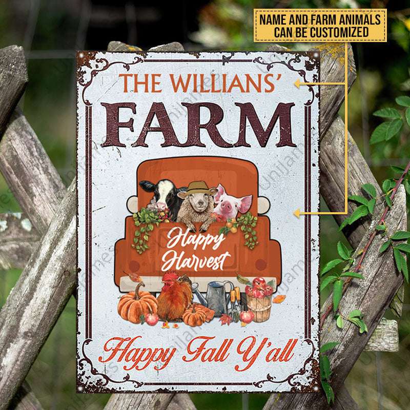 Autumn Farm Happy Harvest Happy Fall, Fall Season, Farmhouse, Outdoor Farm Decor, Custom Classic Metal Signs - Decor from [store] by - donkey, farm, goat, Kopy, metal signs, Metal_ Sign, metal_sign, pig, sheep