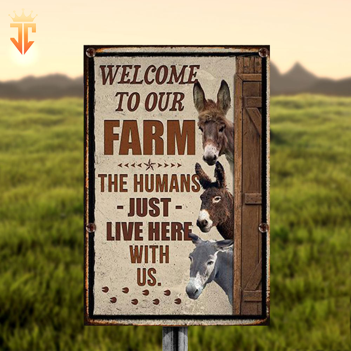 Personalized Donkey Welcome to our farm All Printed 3D Metal Sign