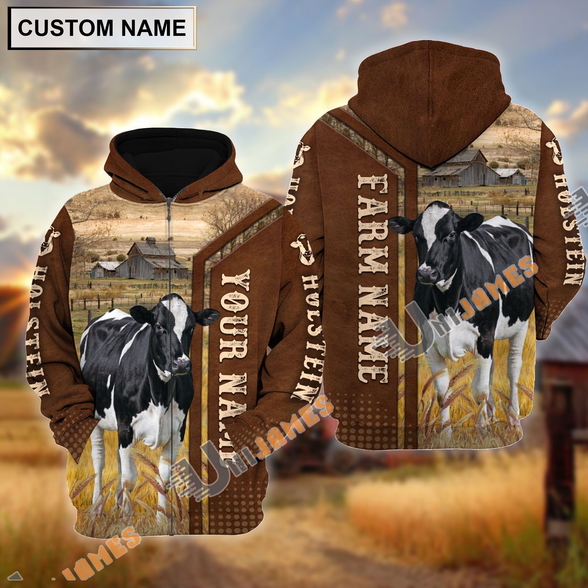 Holstein Personalized Name, Farm Name 3D Hoodie