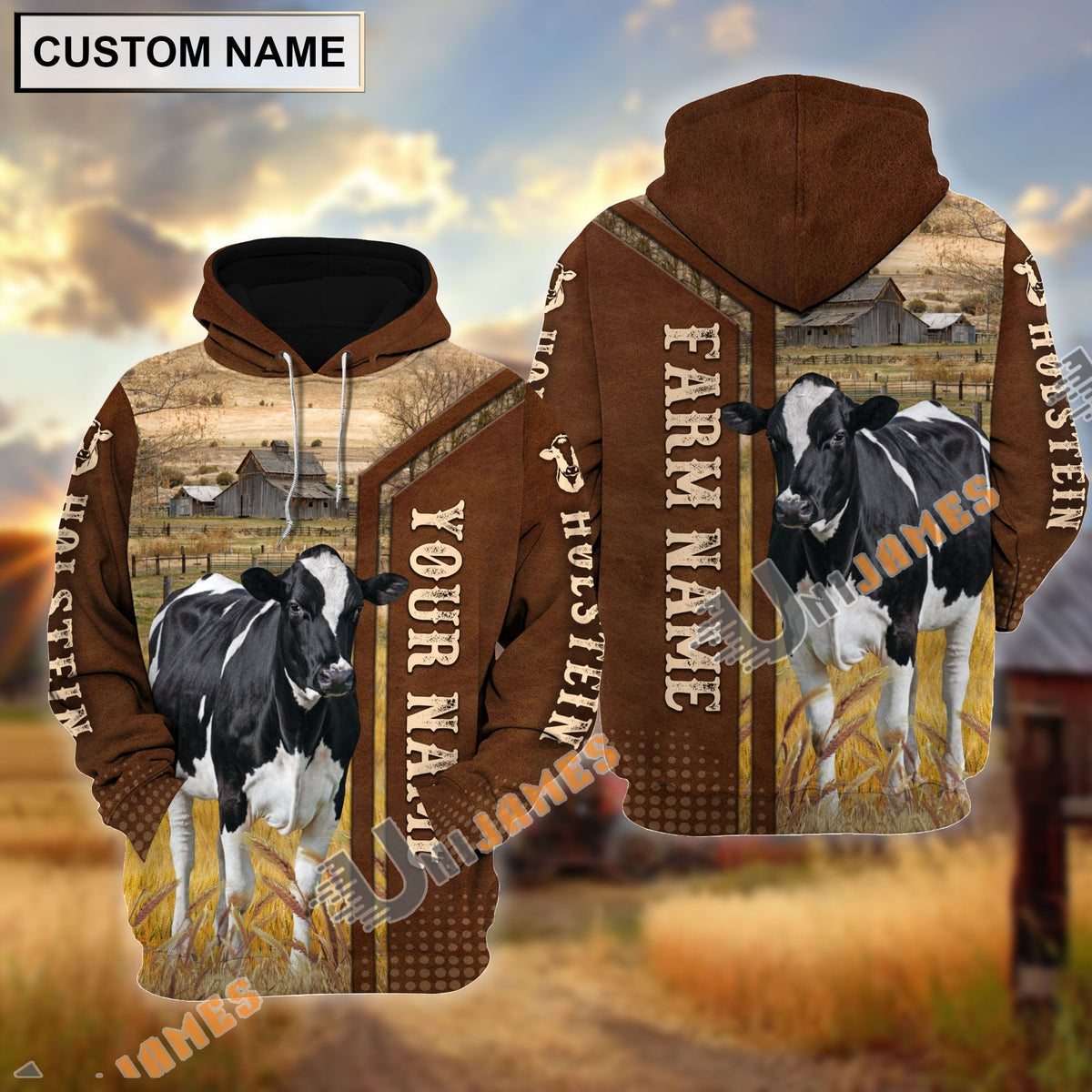Holstein Personalized Name, Farm Name 3D Hoodie