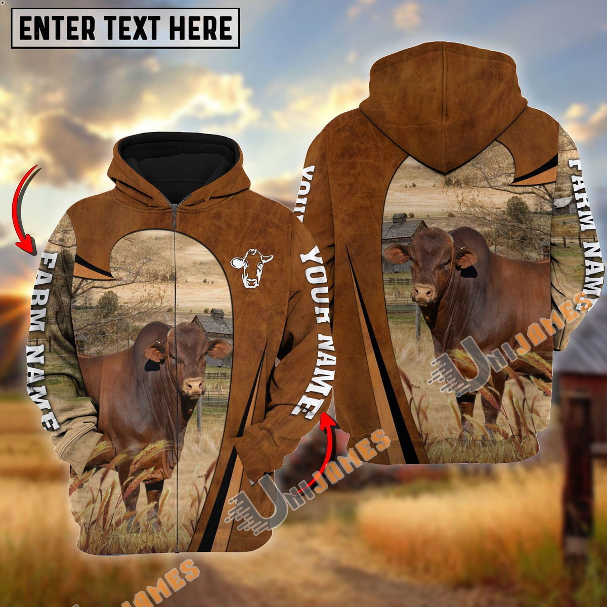 Personalized Name, Farm Name Beefmaster Premium Brown Pattern Hoodie